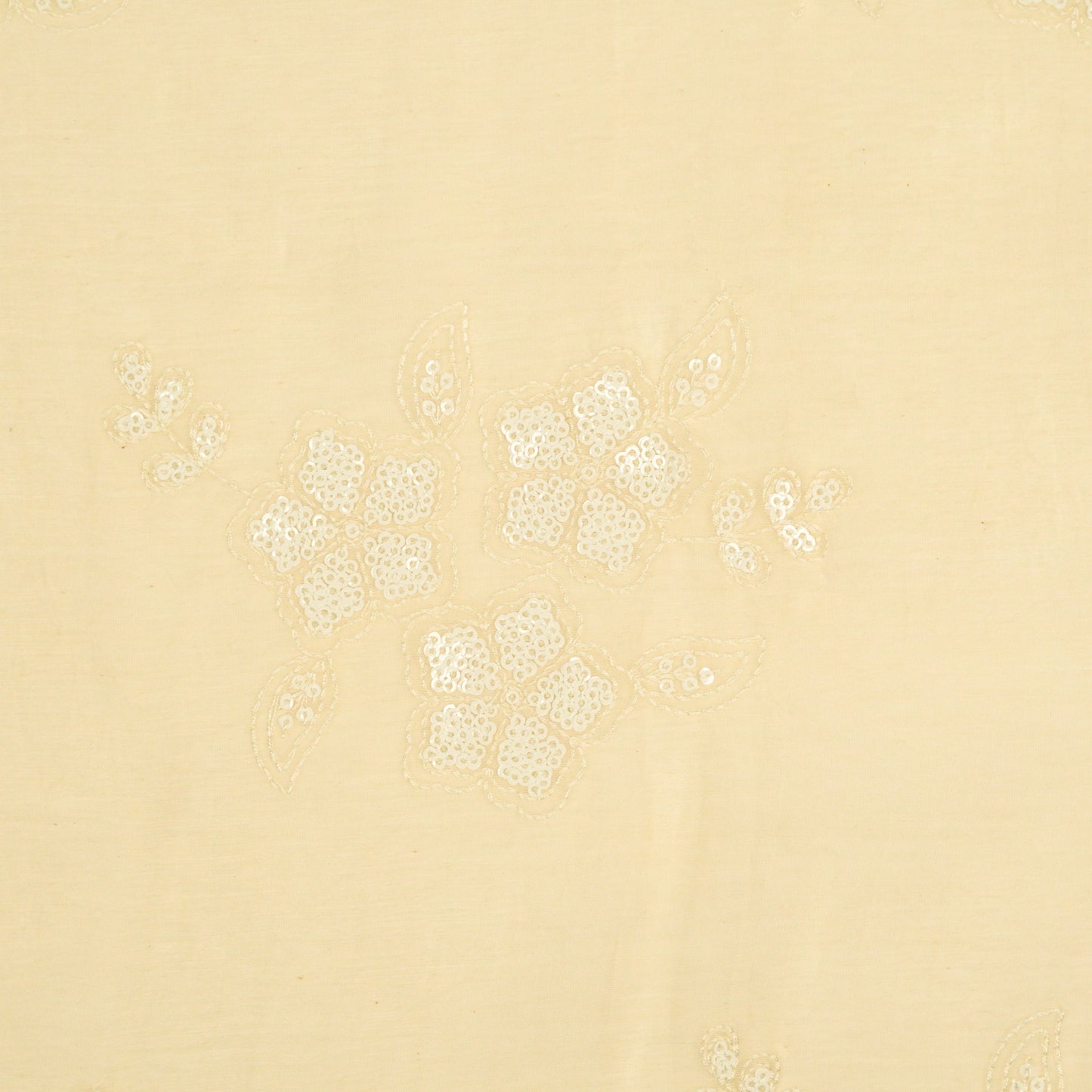 Aqsa Floral Cream Mul Chanderi Embroidered Fabric in Buta Pattern