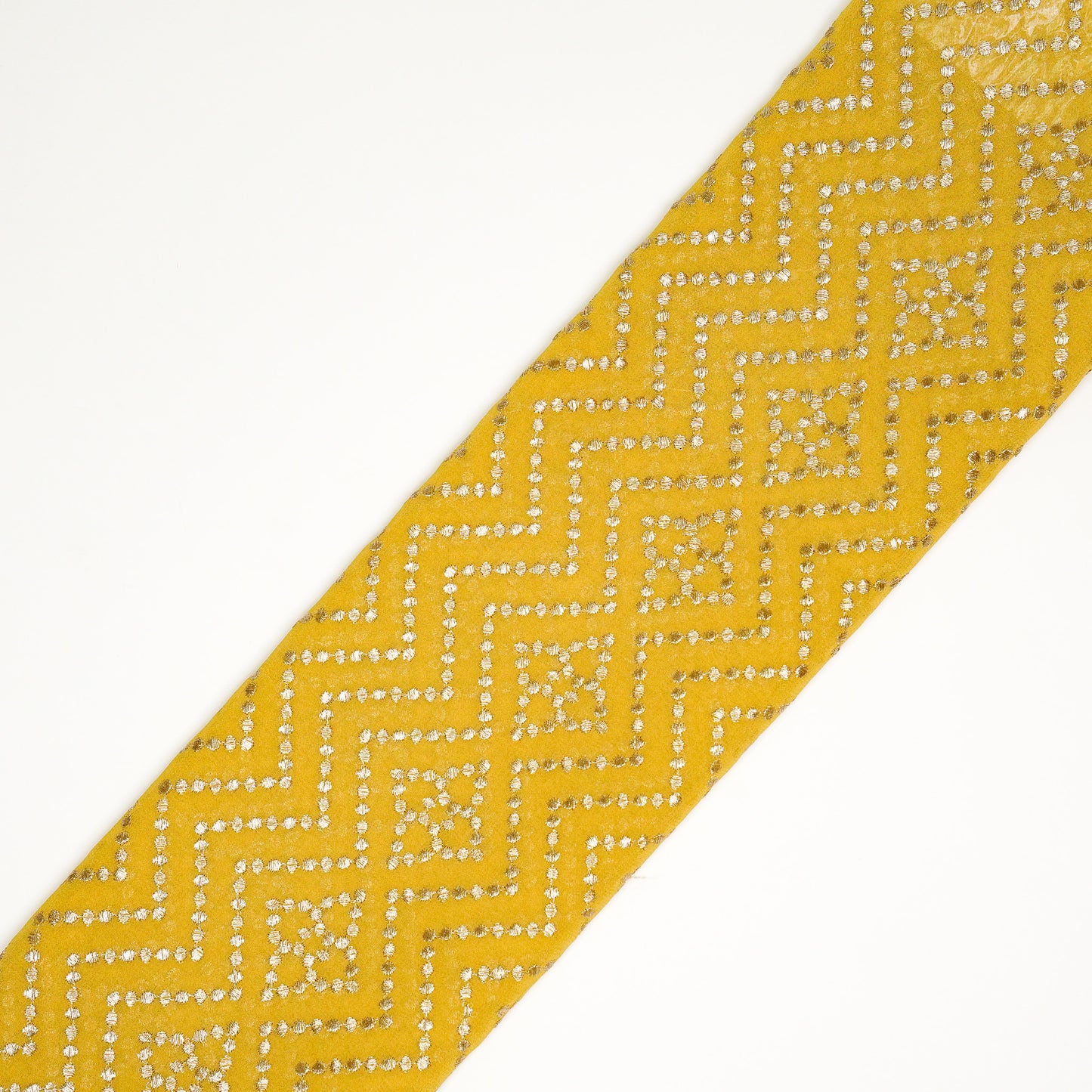 Abir Gold Viscose Georgette Embroidered Fabric in Jaal Pattern