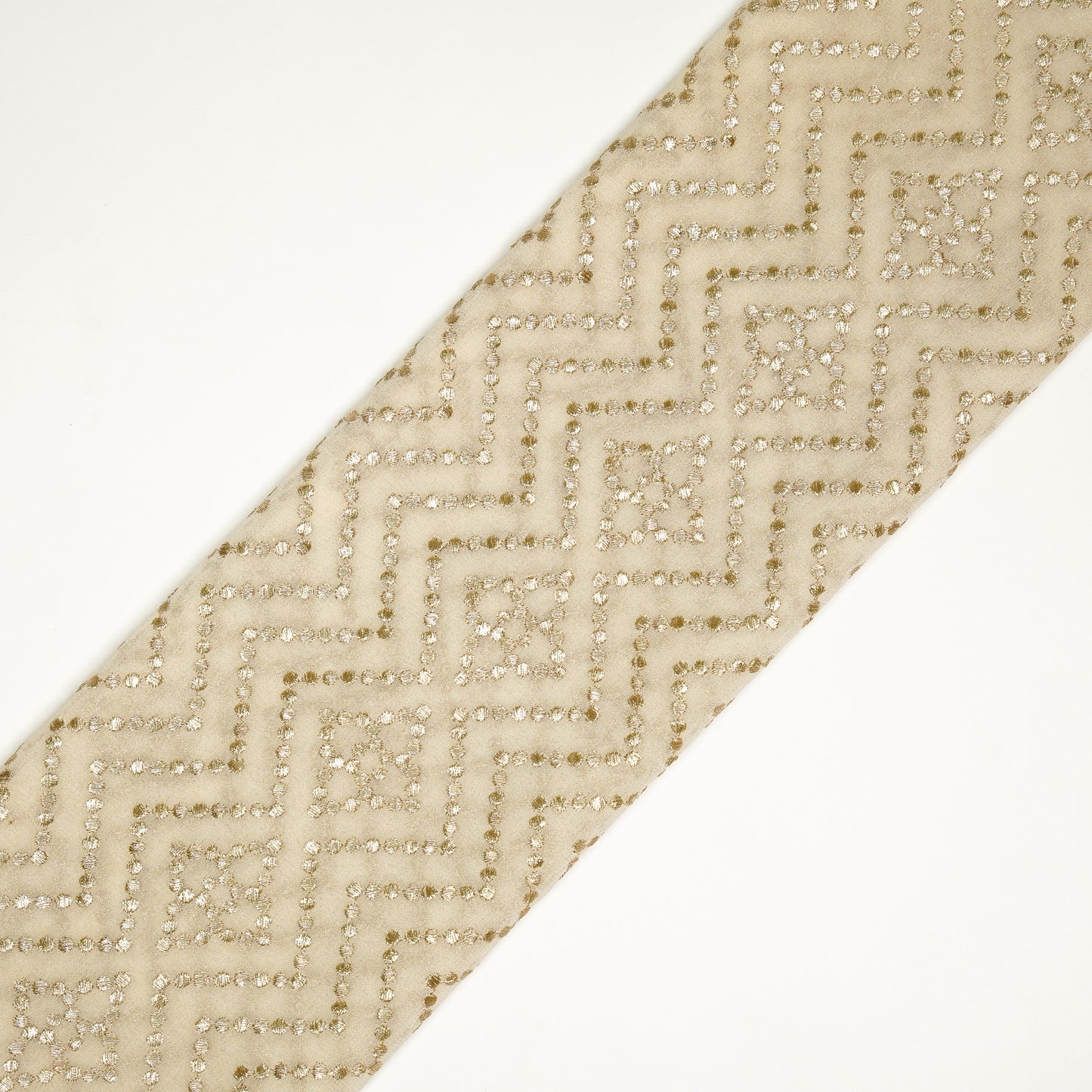 Abir Cream Viscose Georgette Embroidered Fabric in Jaal Pattern