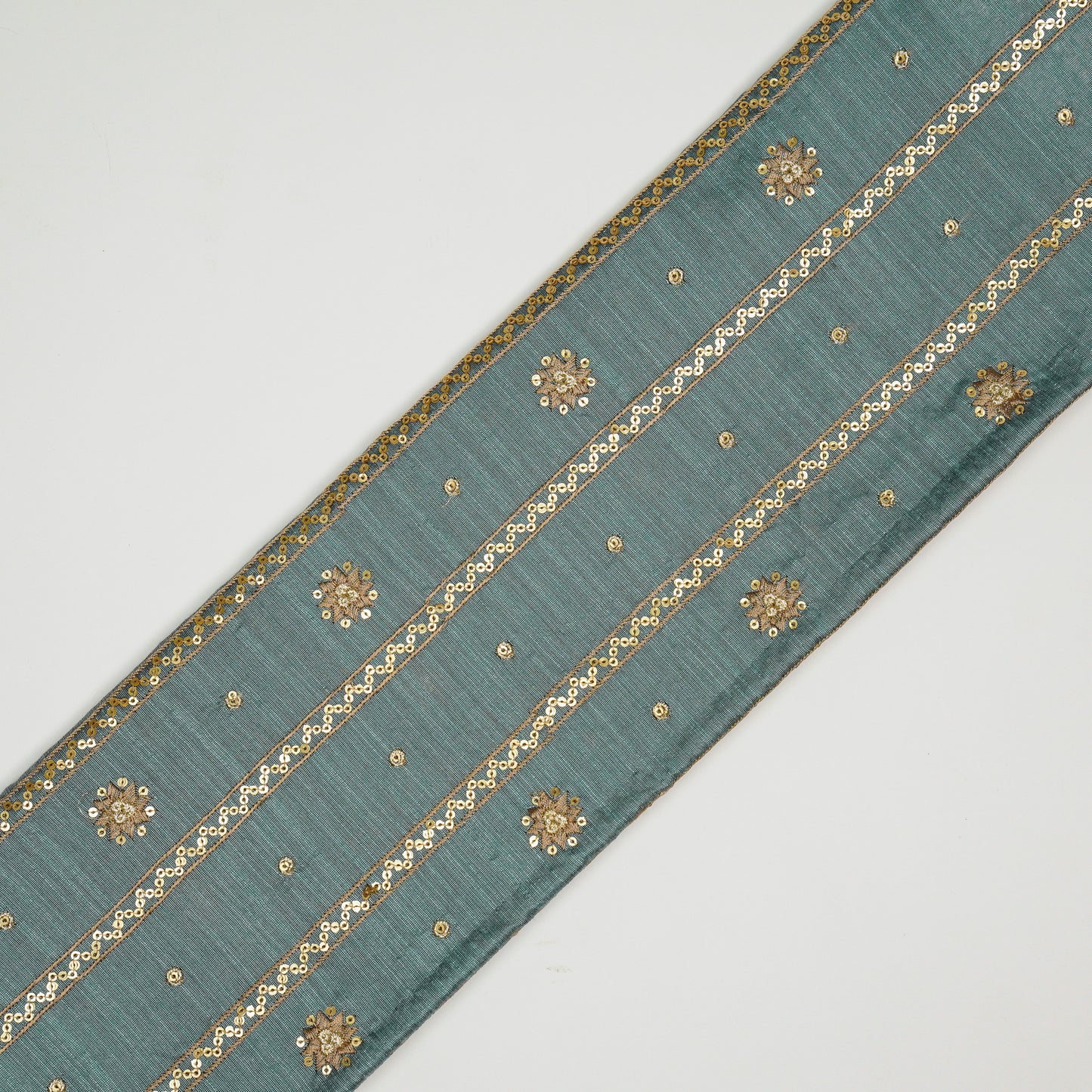 Saba Teal Blue Viscose Raw Silk Embroidered Fabric in Jaal Pattern