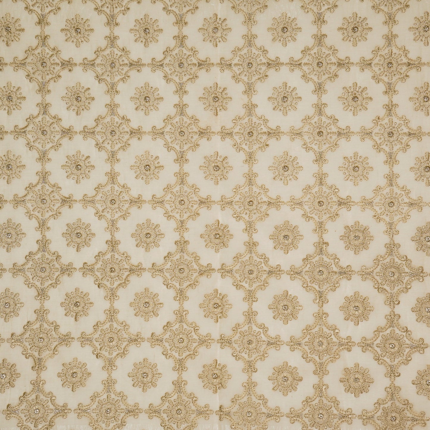Raaiqa Beige Mul Chanderi Embroidered Fabric in Jaal Pattern