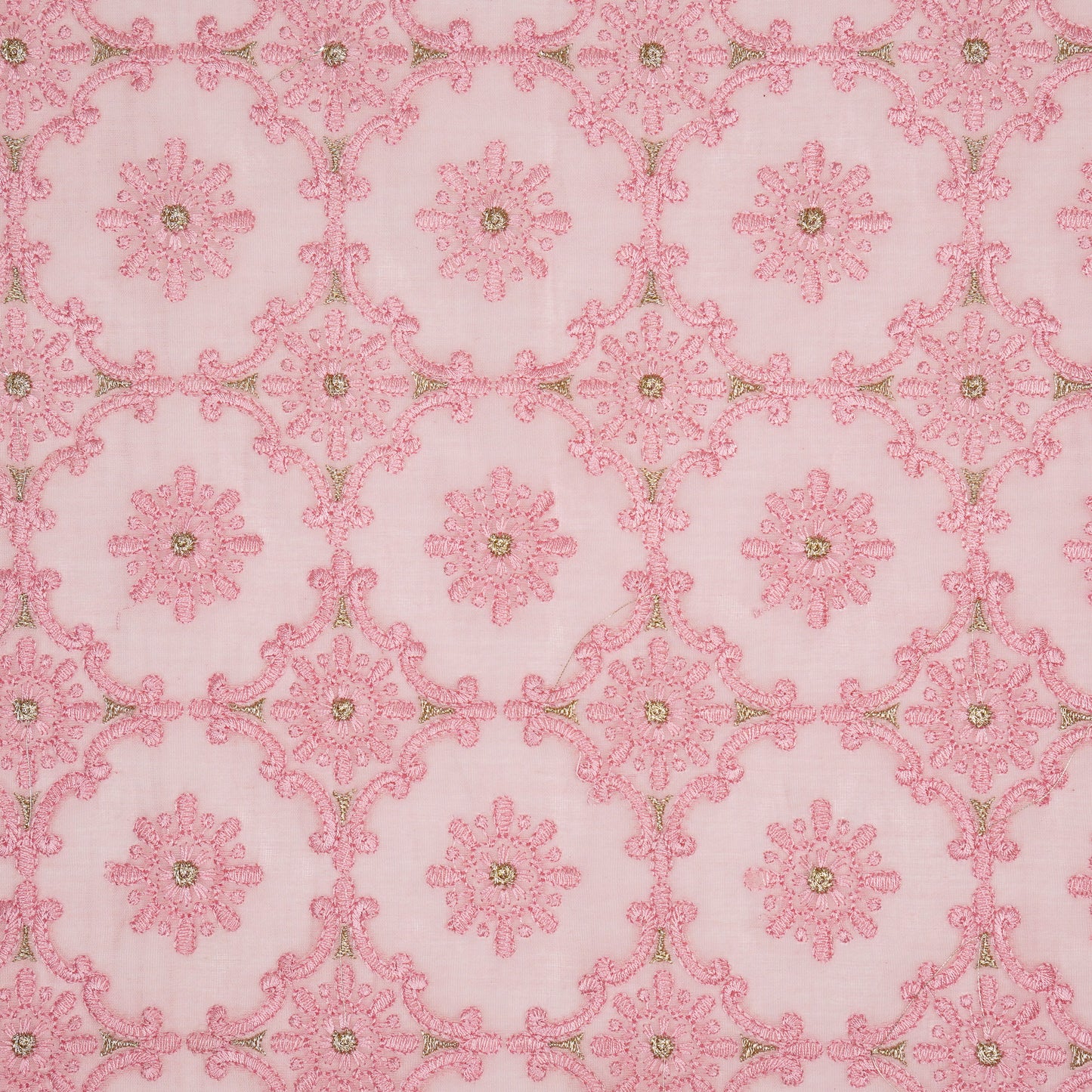 Raaiqa Pink Mul Chanderi Embroidered Fabric in Jaal Pattern