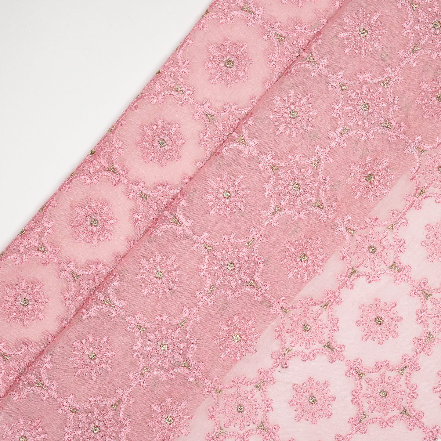 Raaiqa Pink Mul Chanderi Embroidered Fabric in Jaal Pattern