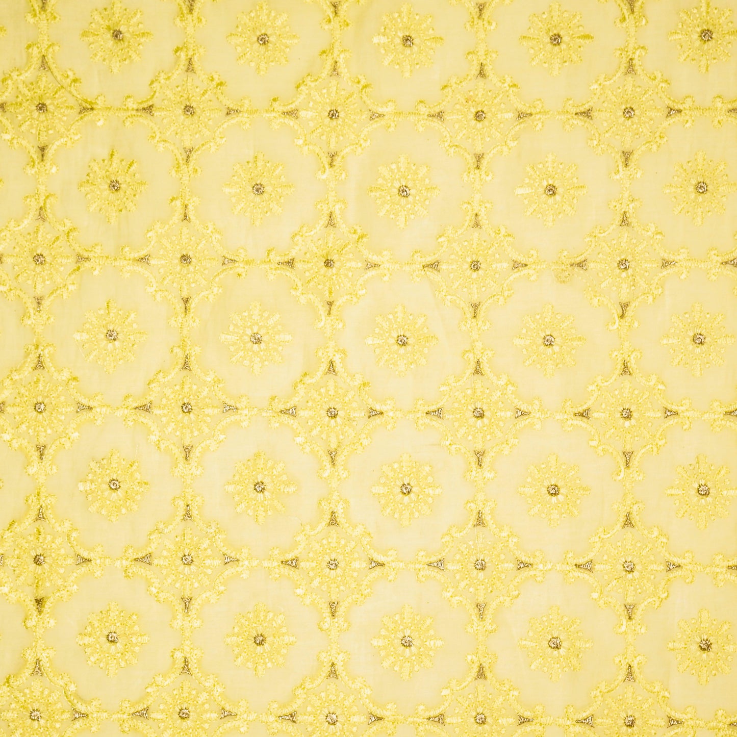 Raaiqa Yellow Mul Chanderi Embroidered Fabric in Jaal Pattern