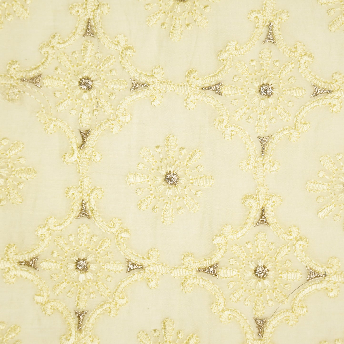 Raaiqa Yellow Mul Chanderi Embroidered Fabric in Jaal Pattern