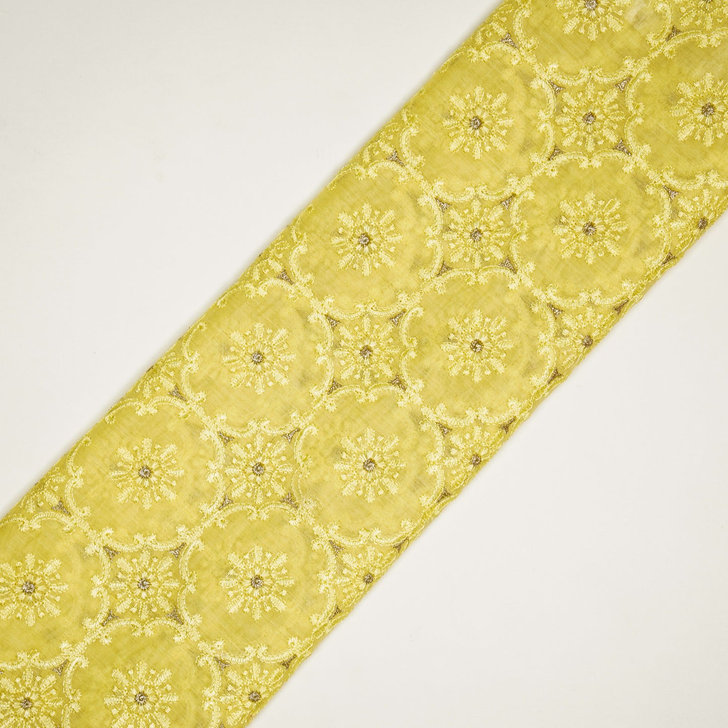 Raaiqa Yellow Mul Chanderi Embroidered Fabric in Jaal Pattern