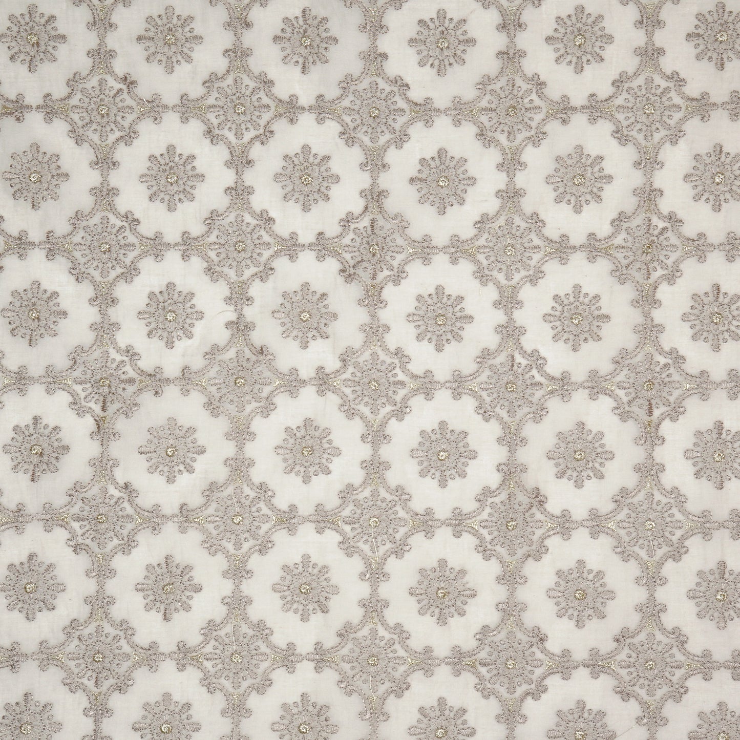 Raaiqa Grey Mul Chanderi Embroidered Fabric in Jaal Pattern