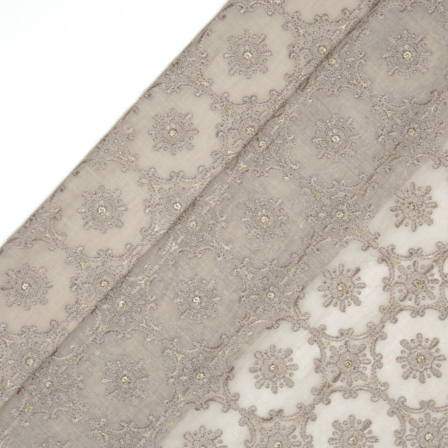 Raaiqa Grey Mul Chanderi Embroidered Fabric in Jaal Pattern