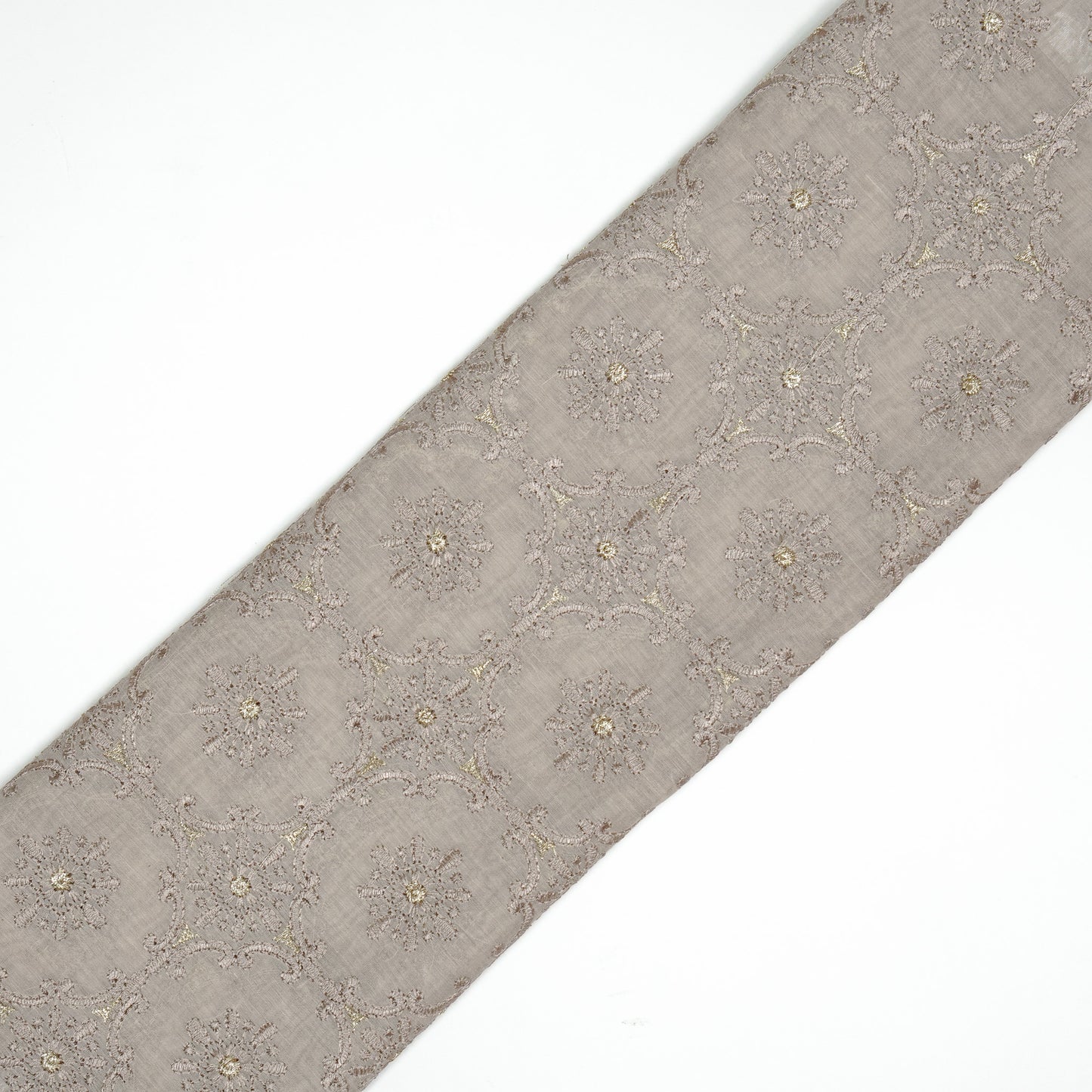 Raaiqa Grey Mul Chanderi Embroidered Fabric in Jaal Pattern