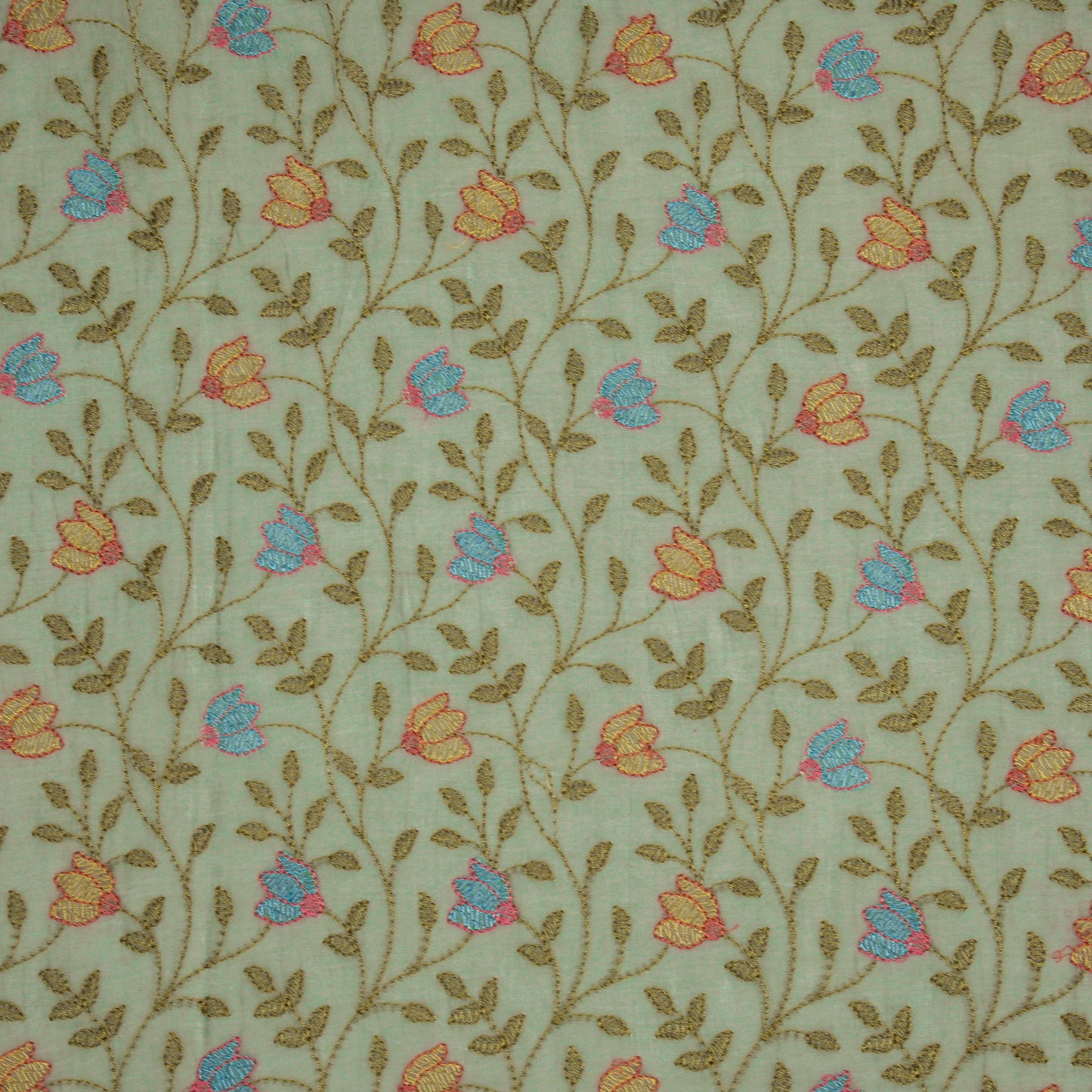 Sabiha Floral Grey Mul Chanderi Embroidered Fabric in Jaal Pattern