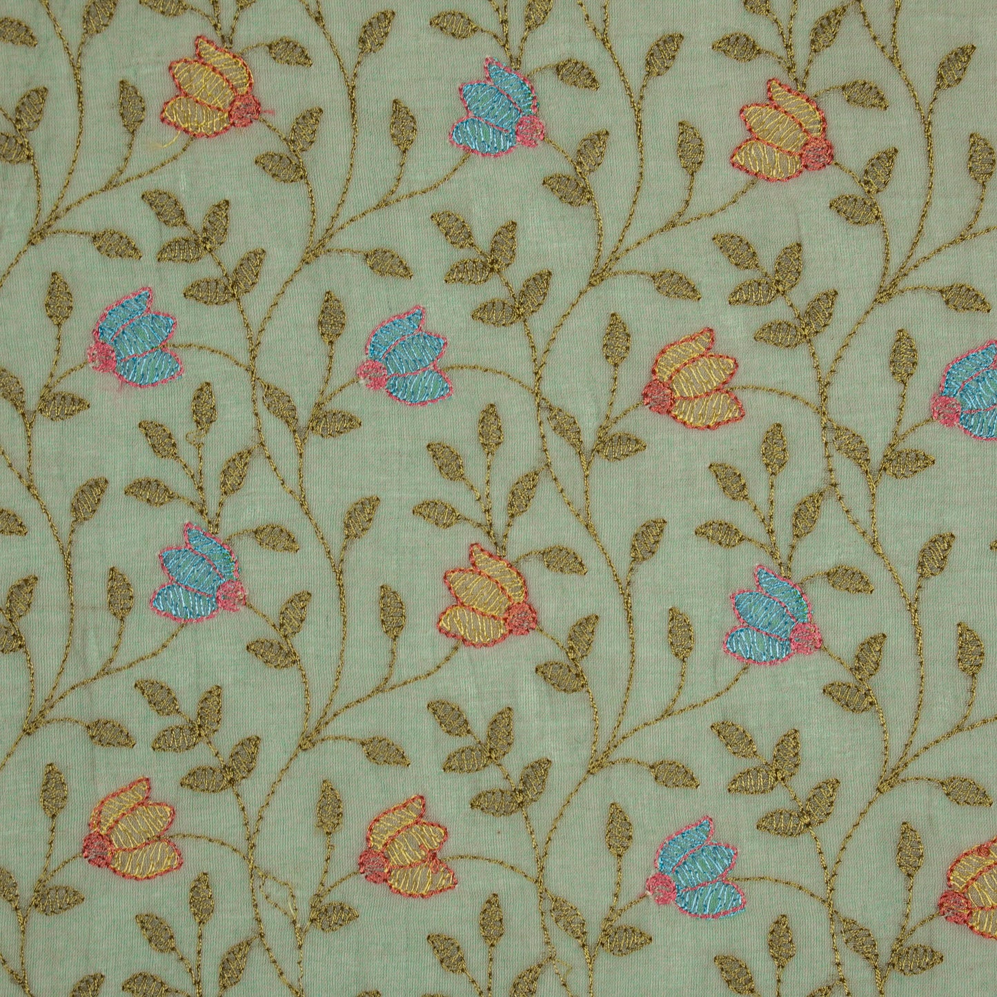 Sabiha Floral Grey Mul Chanderi Embroidered Fabric in Jaal Pattern