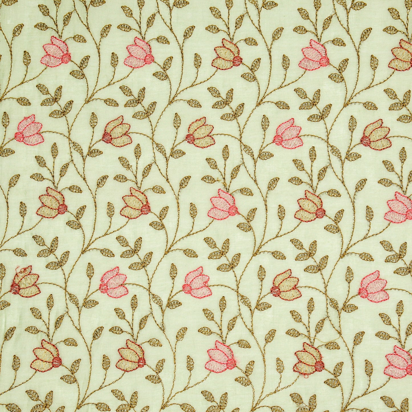 Sabiha Floral Sea Green Mul Chanderi Embroidered Fabric in Jaal Pattern