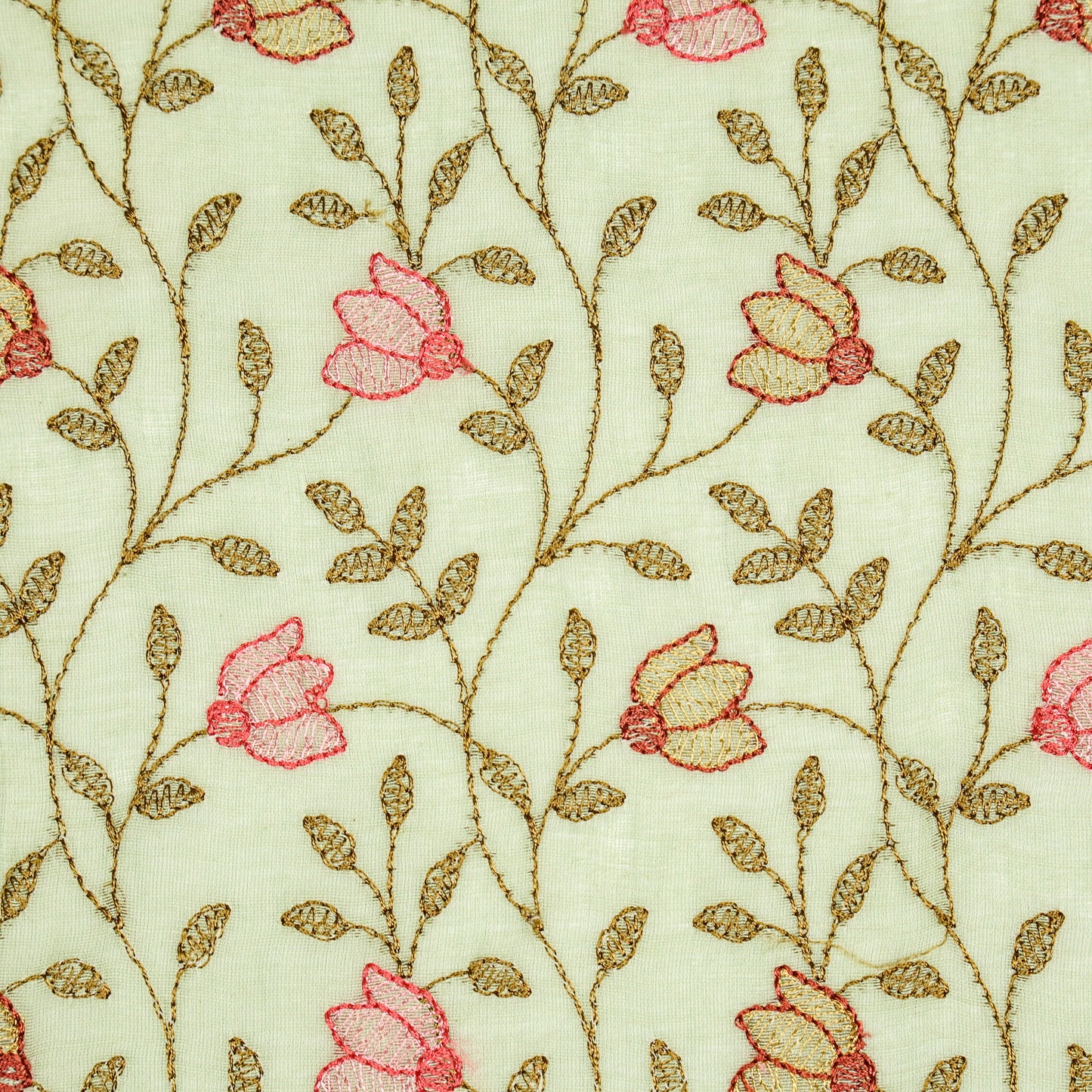 Sabiha Floral Sea Green Mul Chanderi Embroidered Fabric in Jaal Pattern