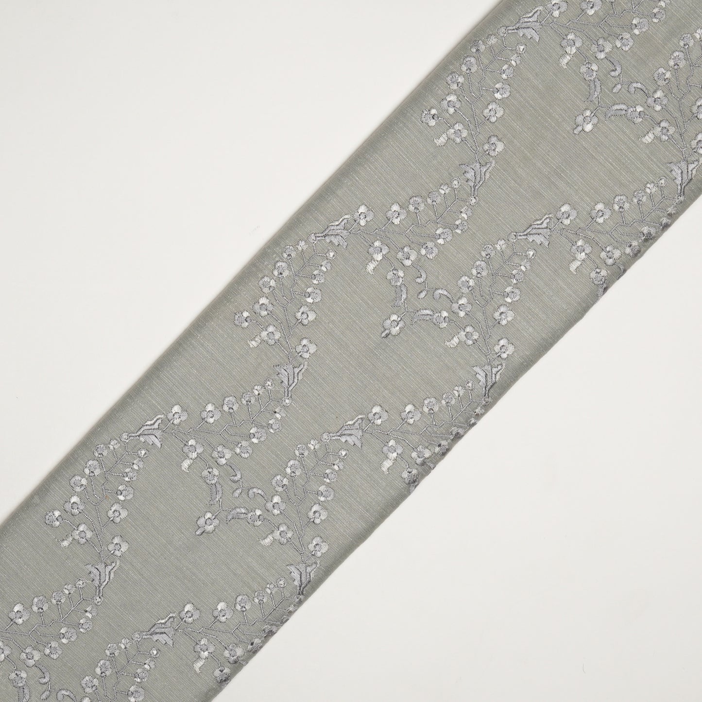 Parkha Grey Viscose Raw Silk Embroidered Fabric in Jaal Pattern