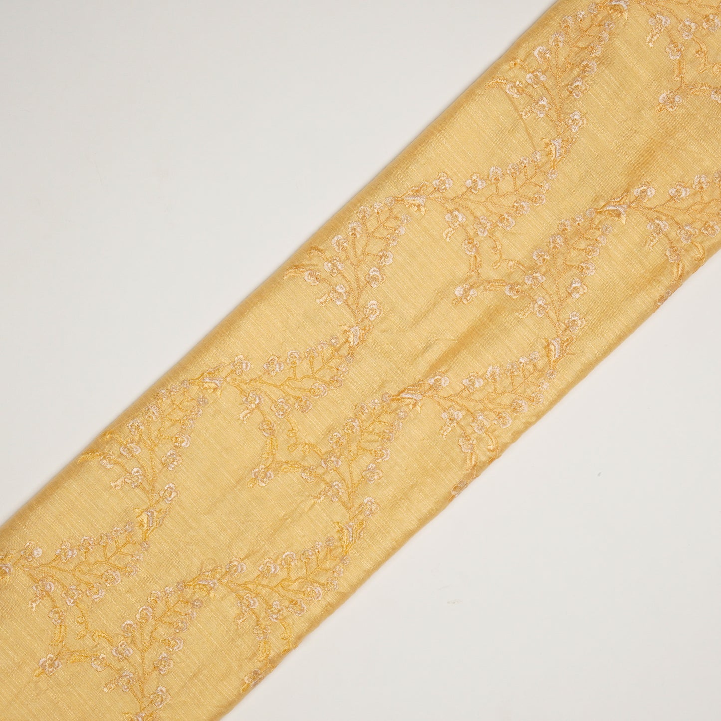 Parkha Beige Viscose Raw Silk Embroidered Fabric in Jaal Pattern