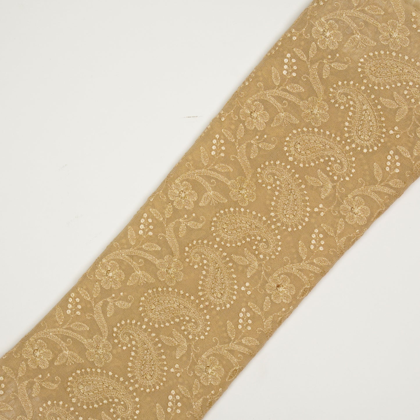 Zahra Beige Viscose Georgette Embroidered Fabric in Jaal Pattern