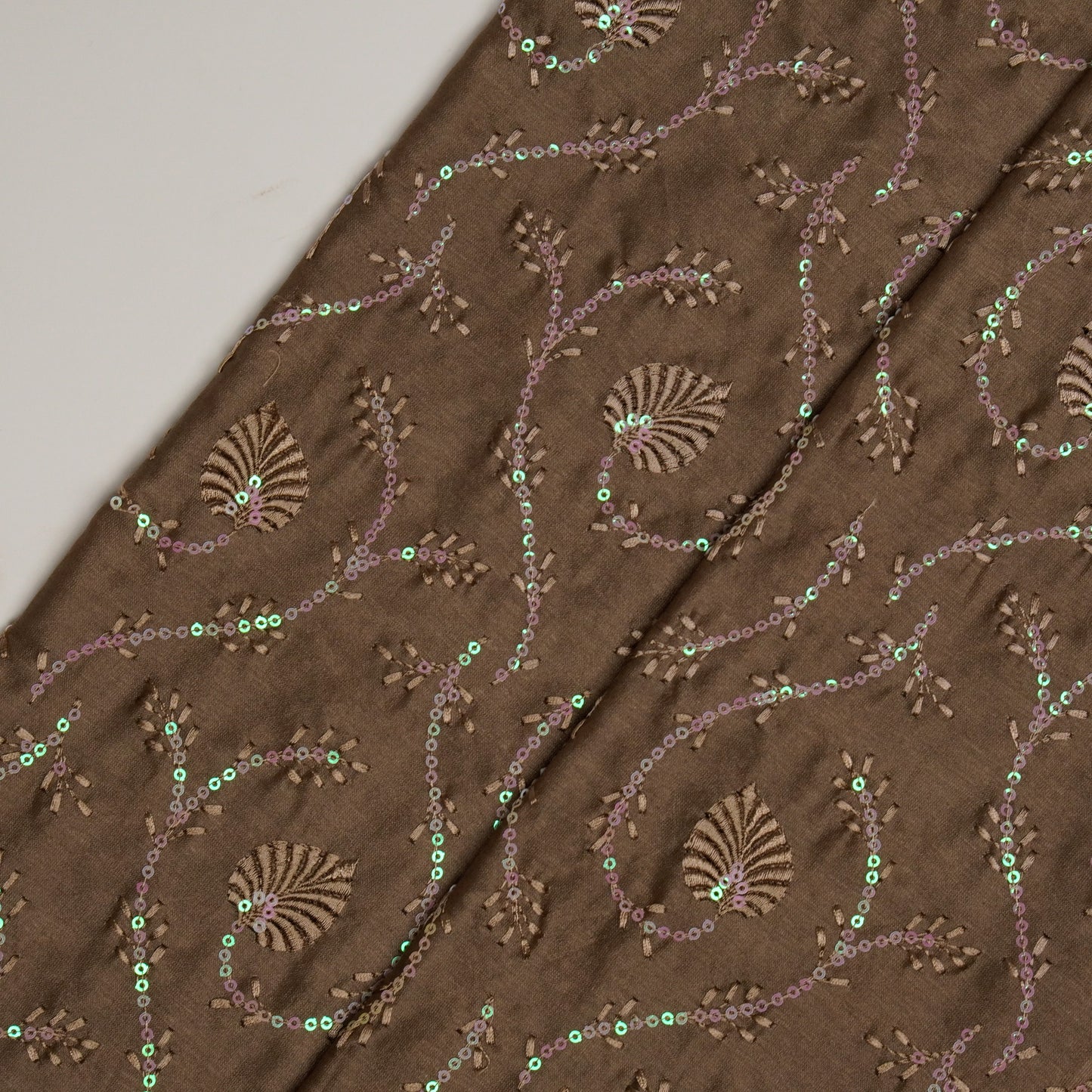 Wajiha Sequins Mouse Chanderi Embroidered Fabric in Jaal Pattern