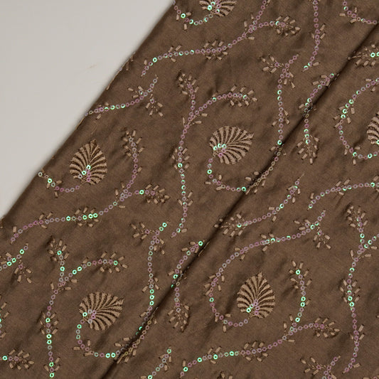 Wajiha Sequins Mouse Chanderi Embroidered Fabric in Jaal Pattern