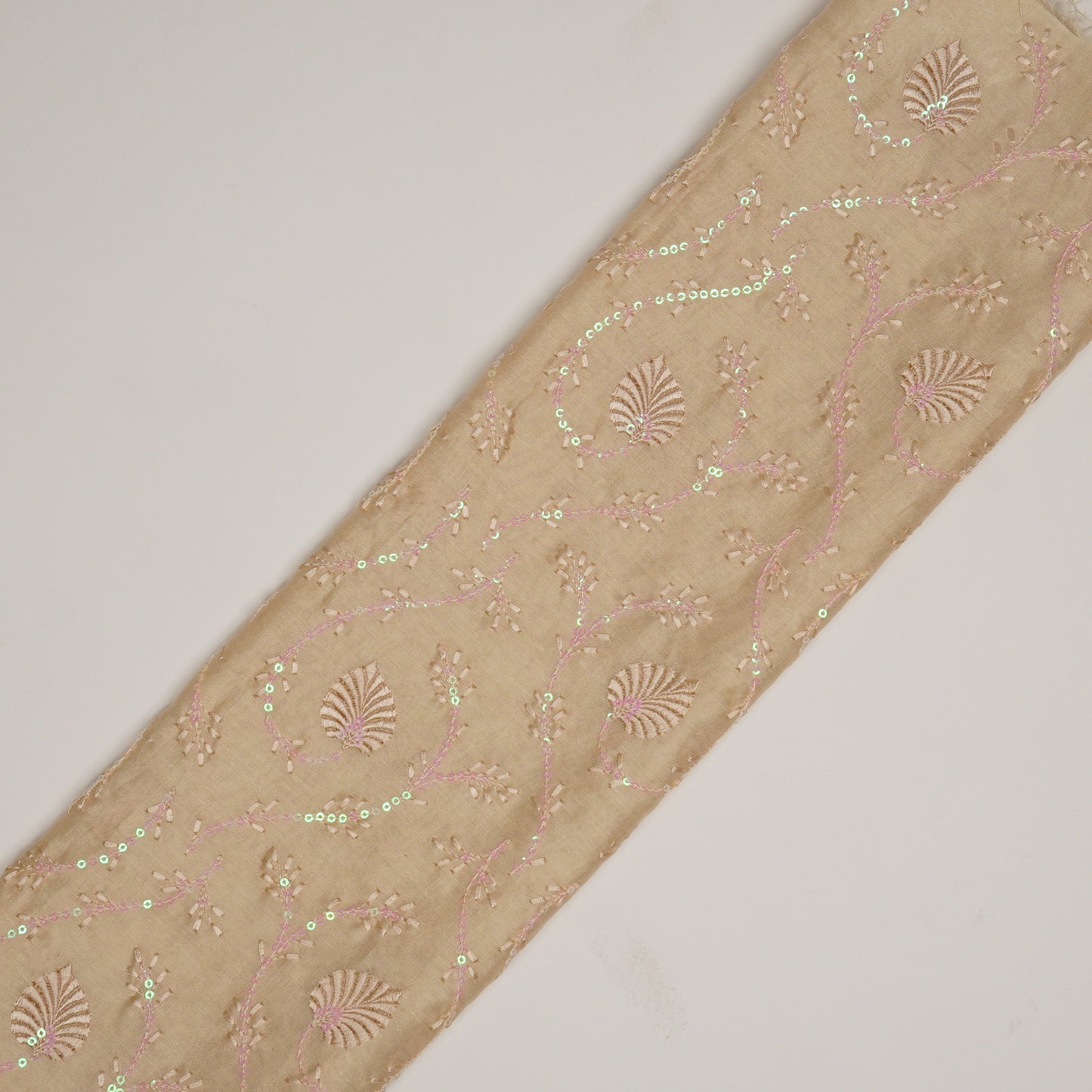 Wajiha Sequins Cream Chanderi Embroidered Fabric in Jaal Pattern