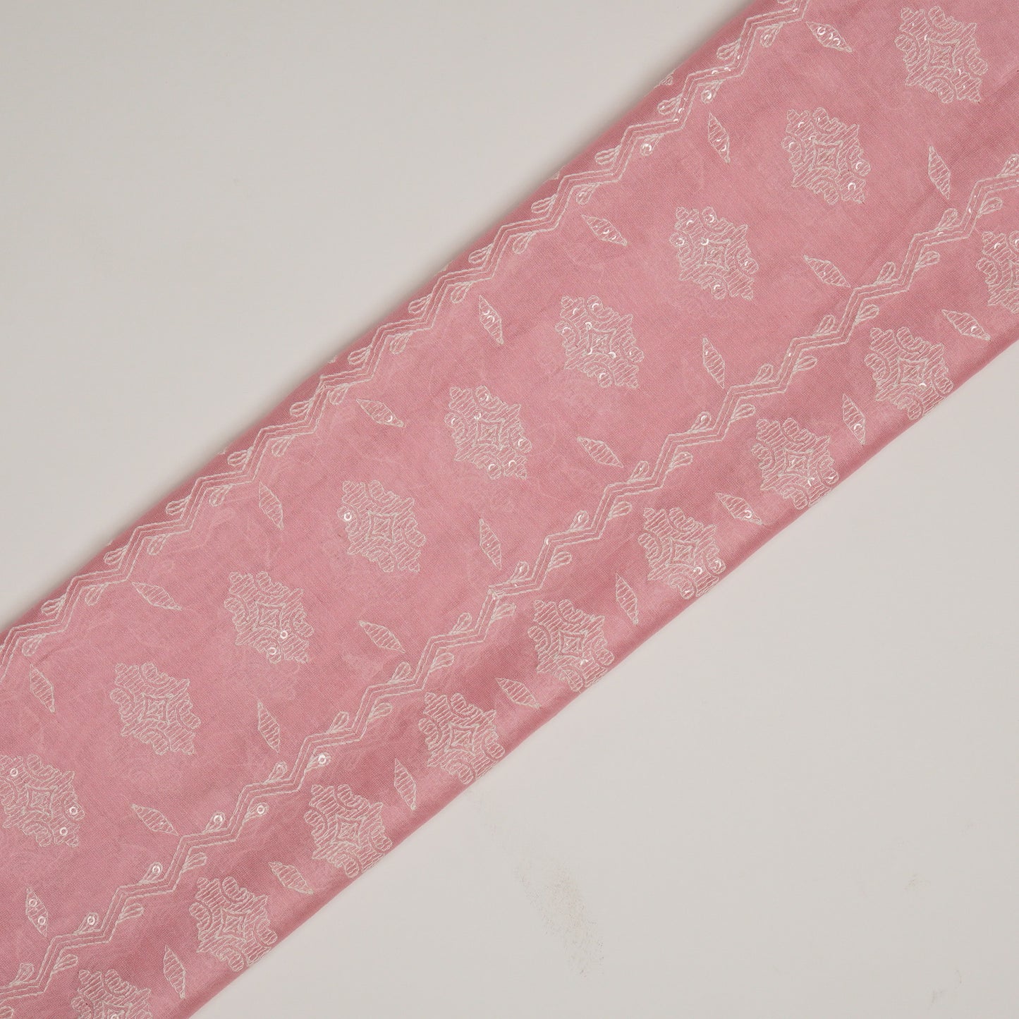 Shifa Pink Chanderi Embroidered Fabric in Jaal Pattern