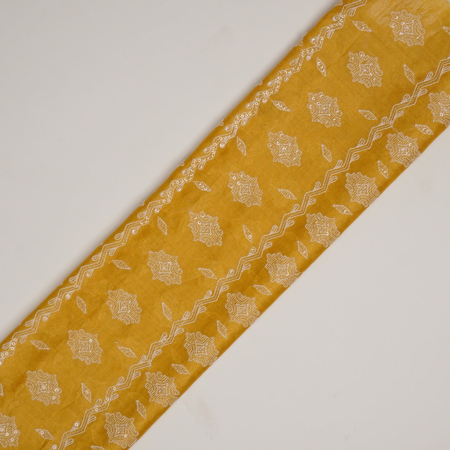 Shifa Gold Chanderi Embroidered Fabric in Jaal Pattern