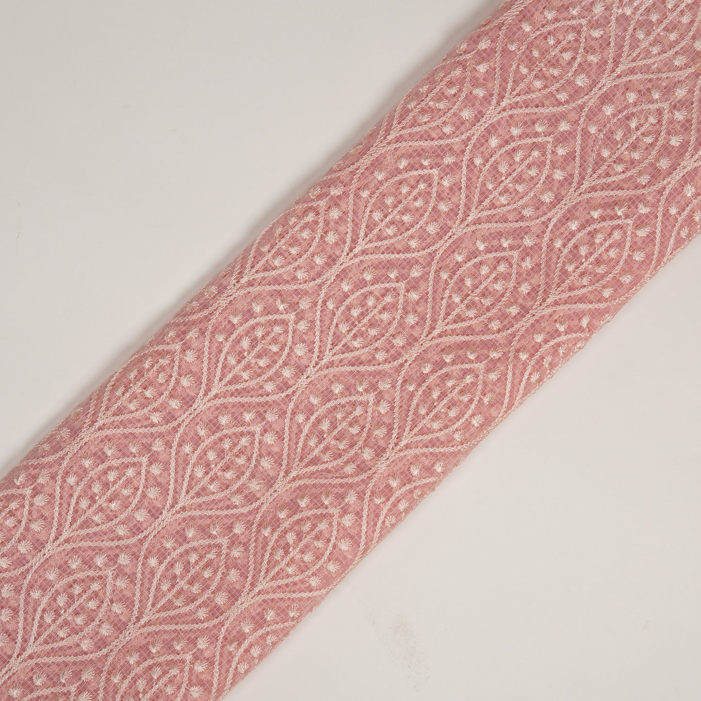 Laiba Pink Semi Munga Kota Embroidered Fabric in Jaal Pattern