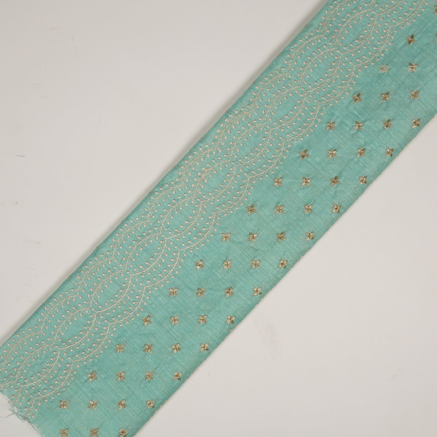 Naira Turquoise Viscose Raw Silk Embroidered Fabric in Jaal Pattern