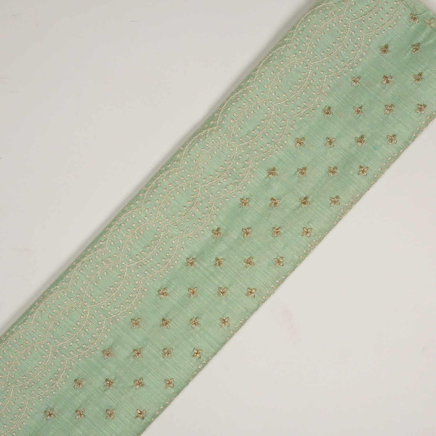 Naira Sea Green Viscose Raw Silk Embroidered Fabric in Jaal Pattern