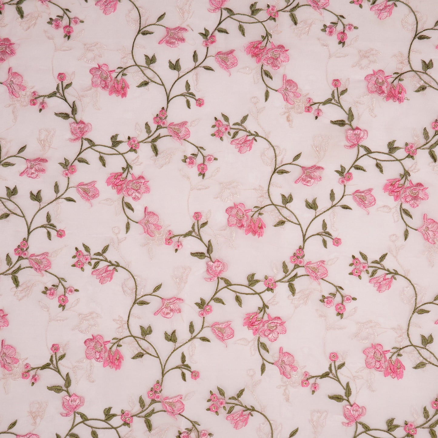 Fiza Baby Pink Viscose Organza Embroidered Fabric in Jaal Pattern