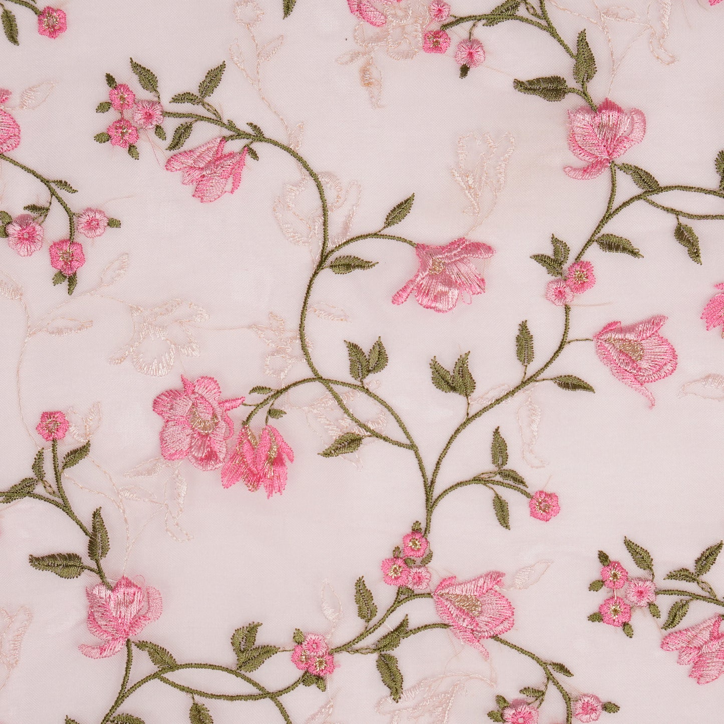 Fiza Baby Pink Viscose Organza Embroidered Fabric in Jaal Pattern