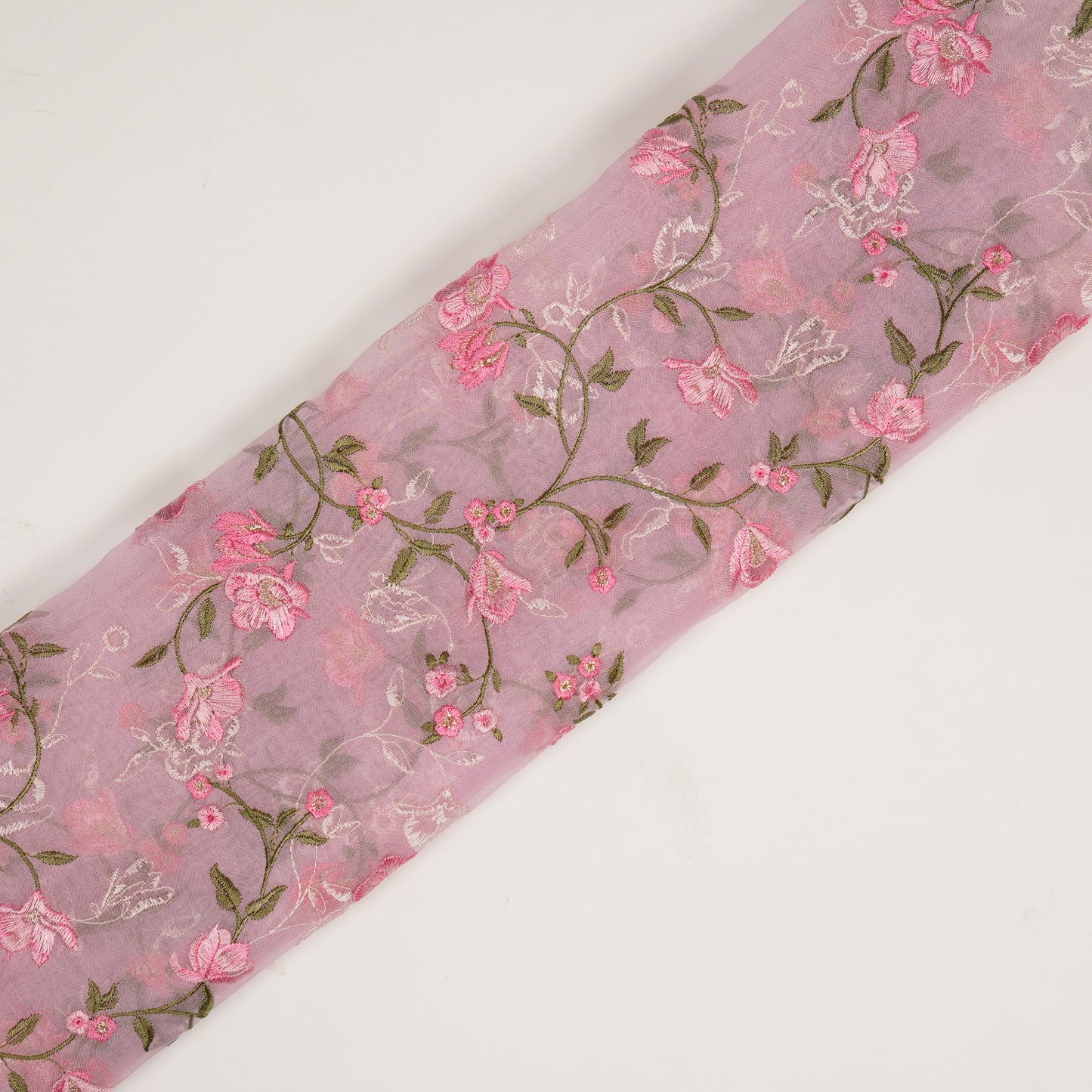 Fiza Baby Pink Viscose Organza Embroidered Fabric in Jaal Pattern
