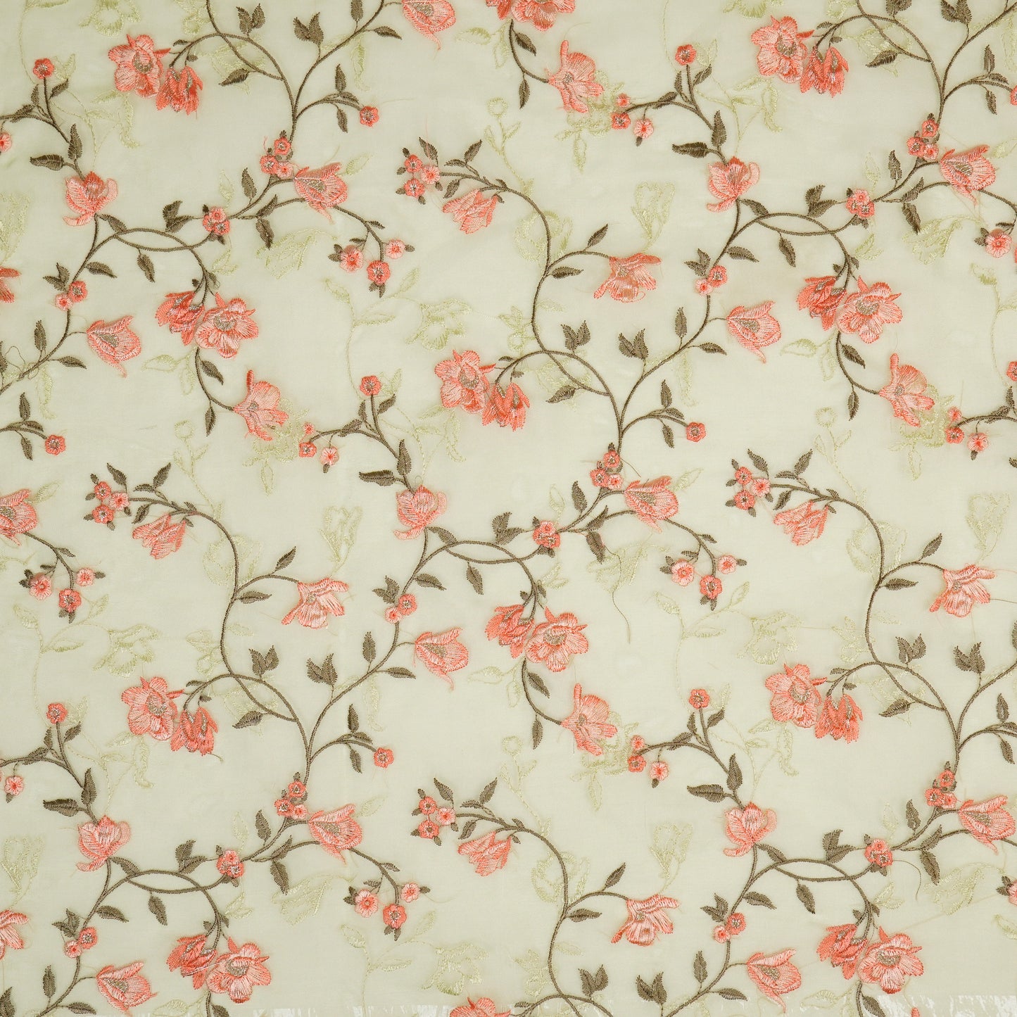 Fiza Sea Green Viscose Organza Embroidered Fabric in Jaal Pattern