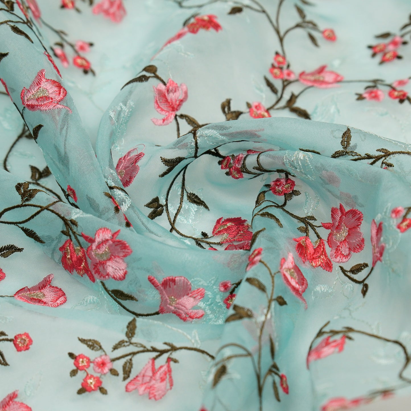 Fiza Sea Green Viscose Organza Embroidered Fabric in Jaal Pattern