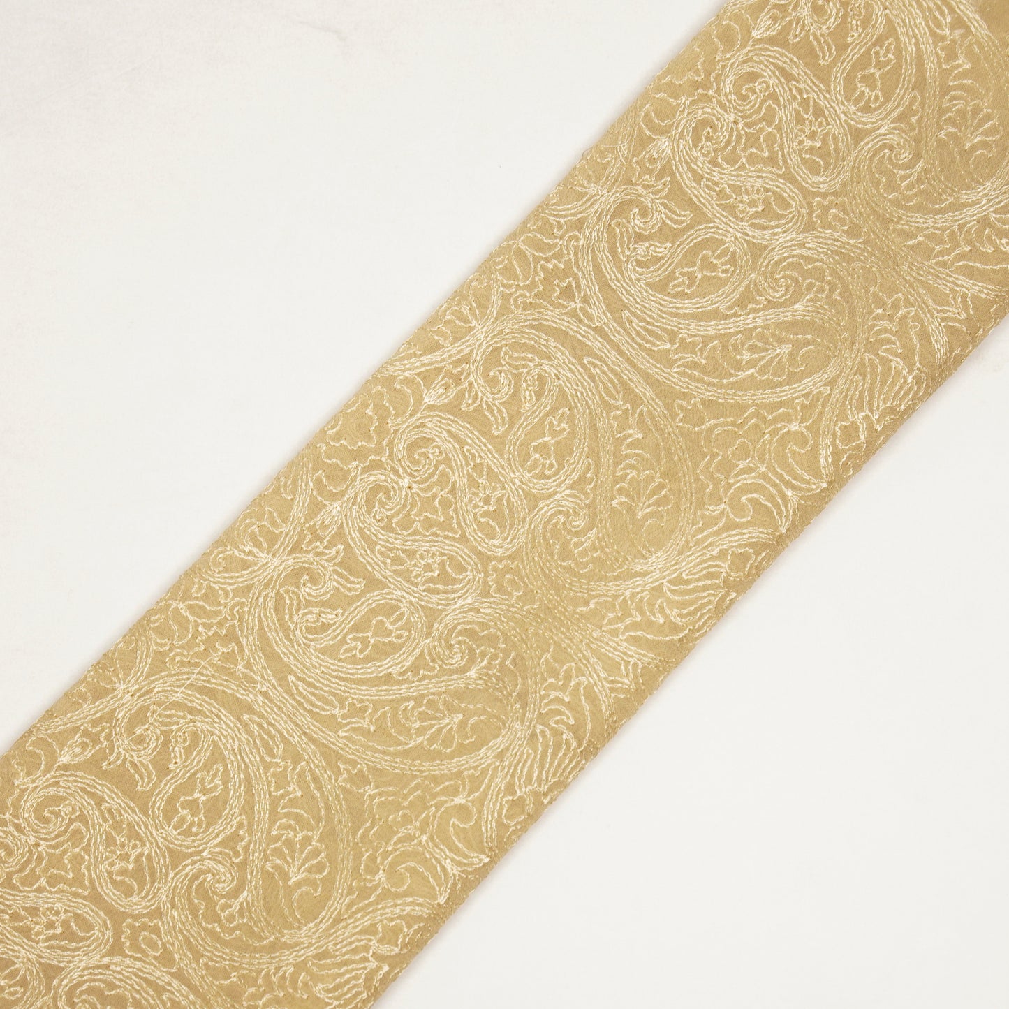 Ayan Beige Chanderi Embroidered Fabric in Jaal Pattern