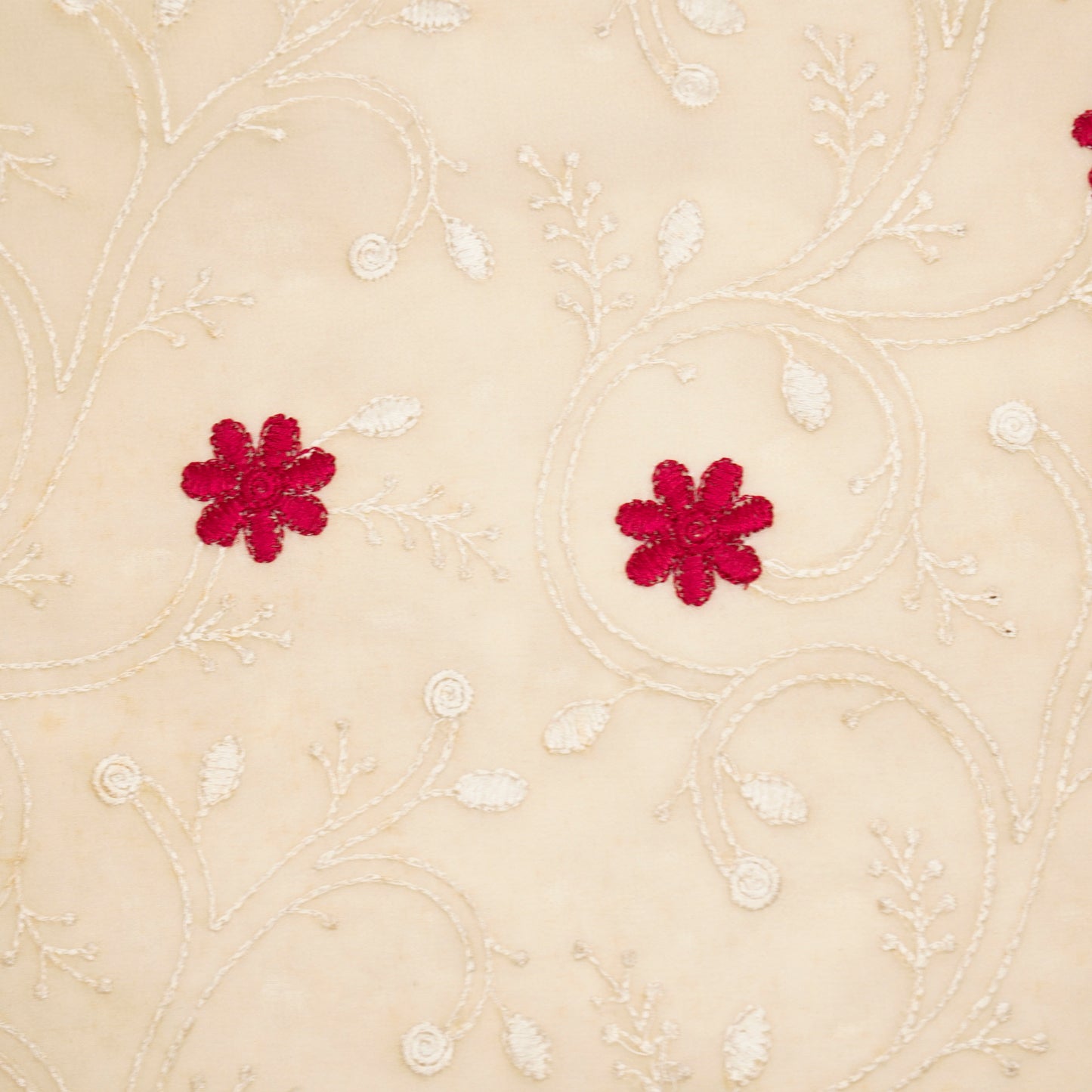 Navya Light Beige Mul Chanderi Embroidered Fabric in Floral Jaal Pattern