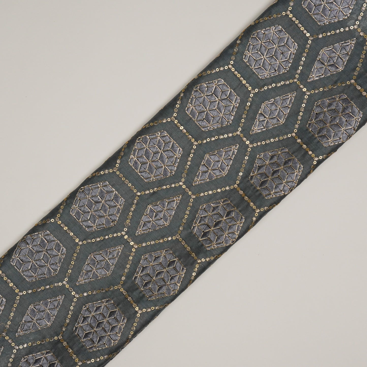 Fahm Sequins Bluish Grey Chanderi Embroidered Fabric in Jaal Pattern