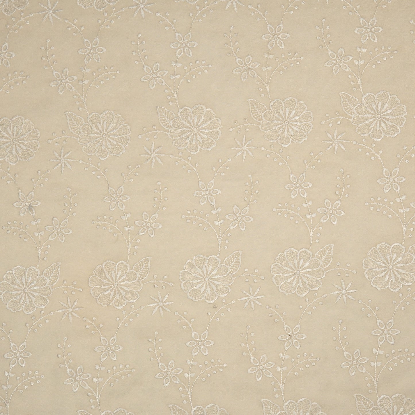 Waniya Cream Mul Chanderi Embroidered Fabric in Jaal Pattern