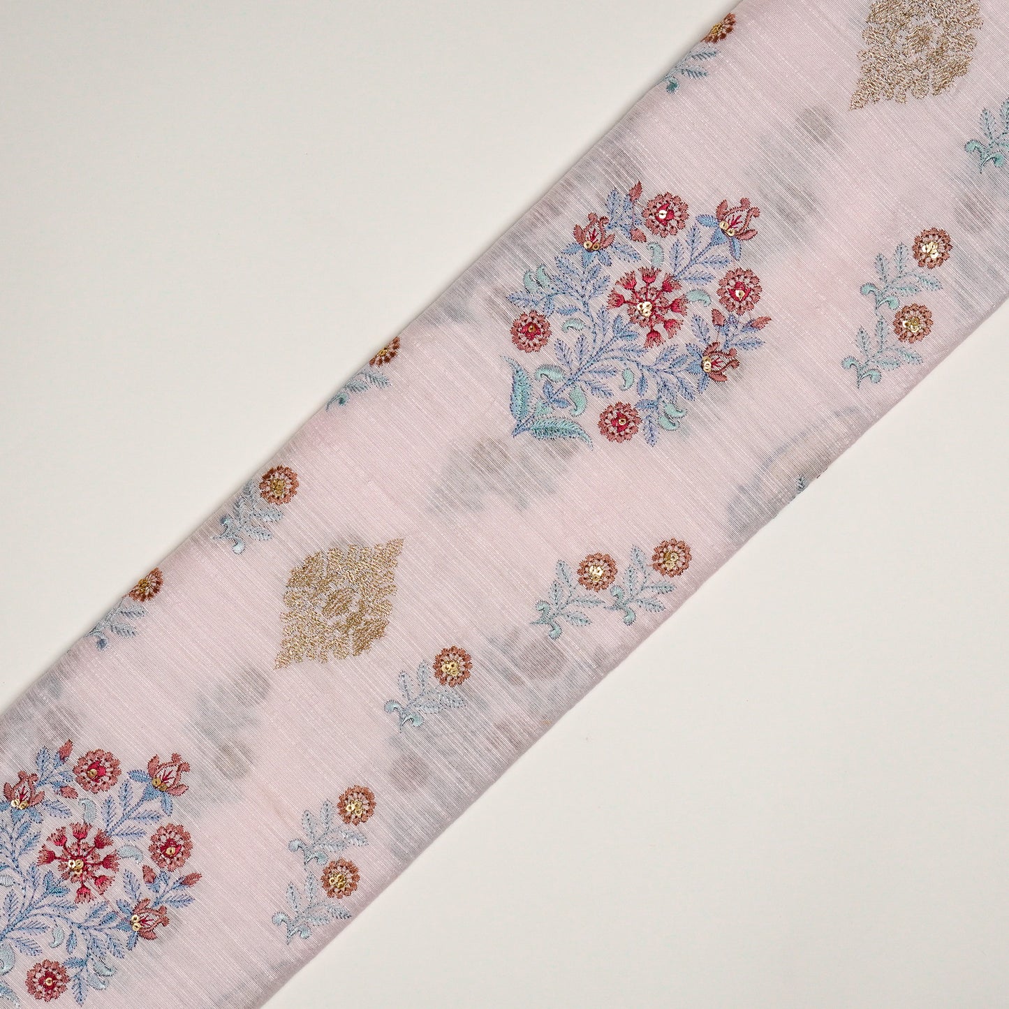Eira Baby Pink Viscose Raw Silk Embroidered Fabric in Buta Buti Mixture Pattern