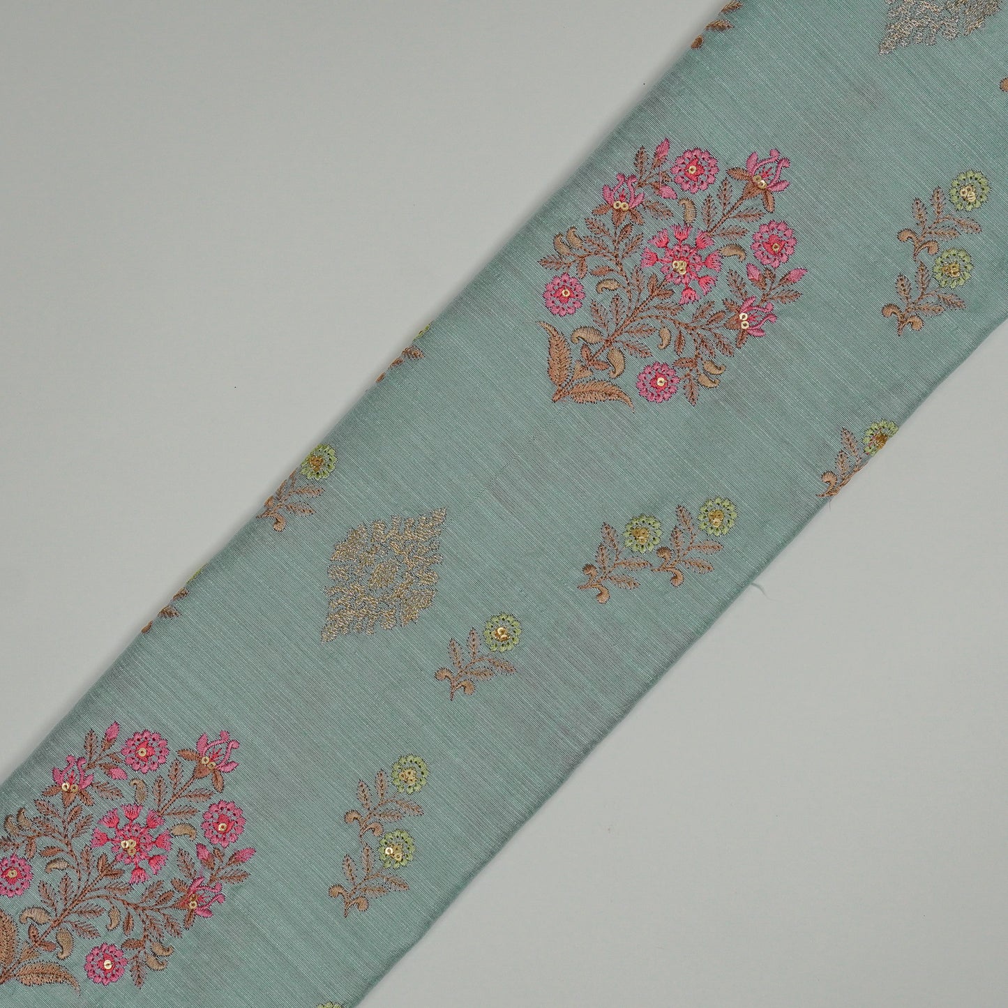 Eira Steel Grey Viscose Raw Silk Embroidered Fabric in Buta Buti Mixture Pattern