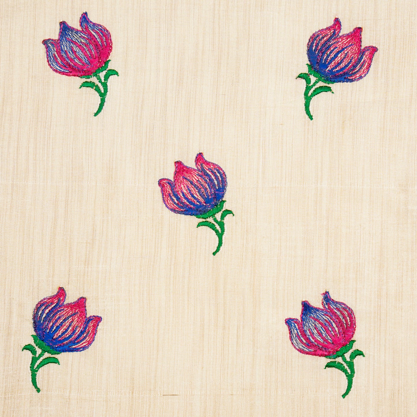 Naim Natural/Blue Viscose Raw Silk Embroidered Fabric in Buta Pattern