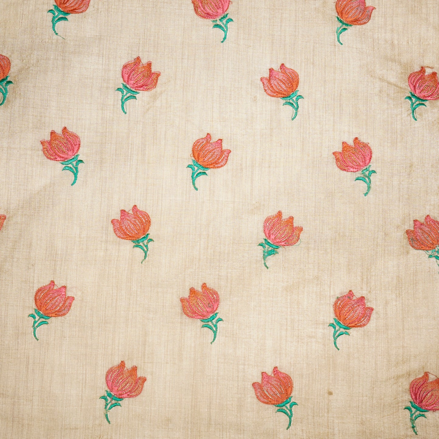 Naim Natural/Peach Viscose Raw Silk Embroidered Fabric in Buta Pattern