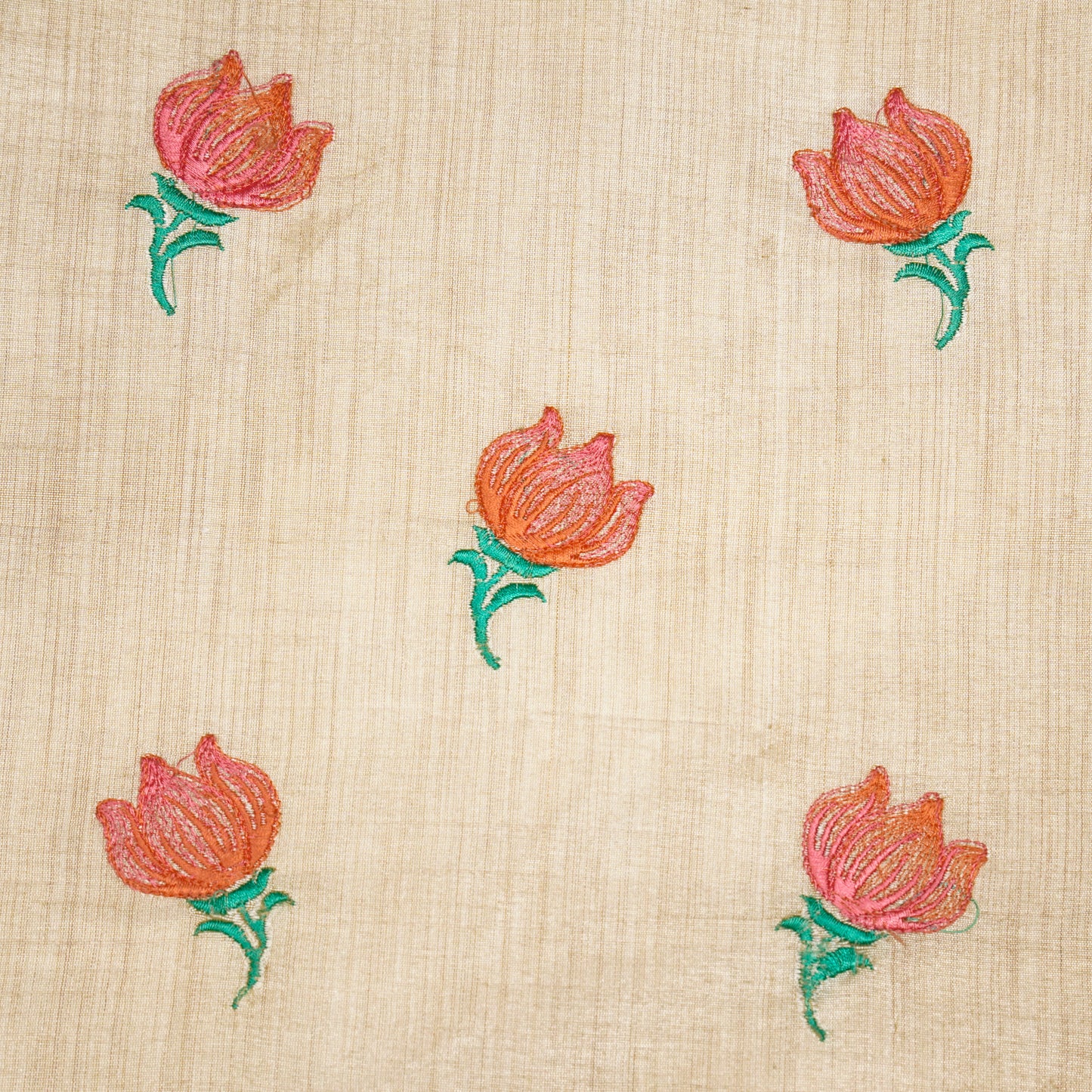 Naim Natural/Peach Viscose Raw Silk Embroidered Fabric in Buta Pattern