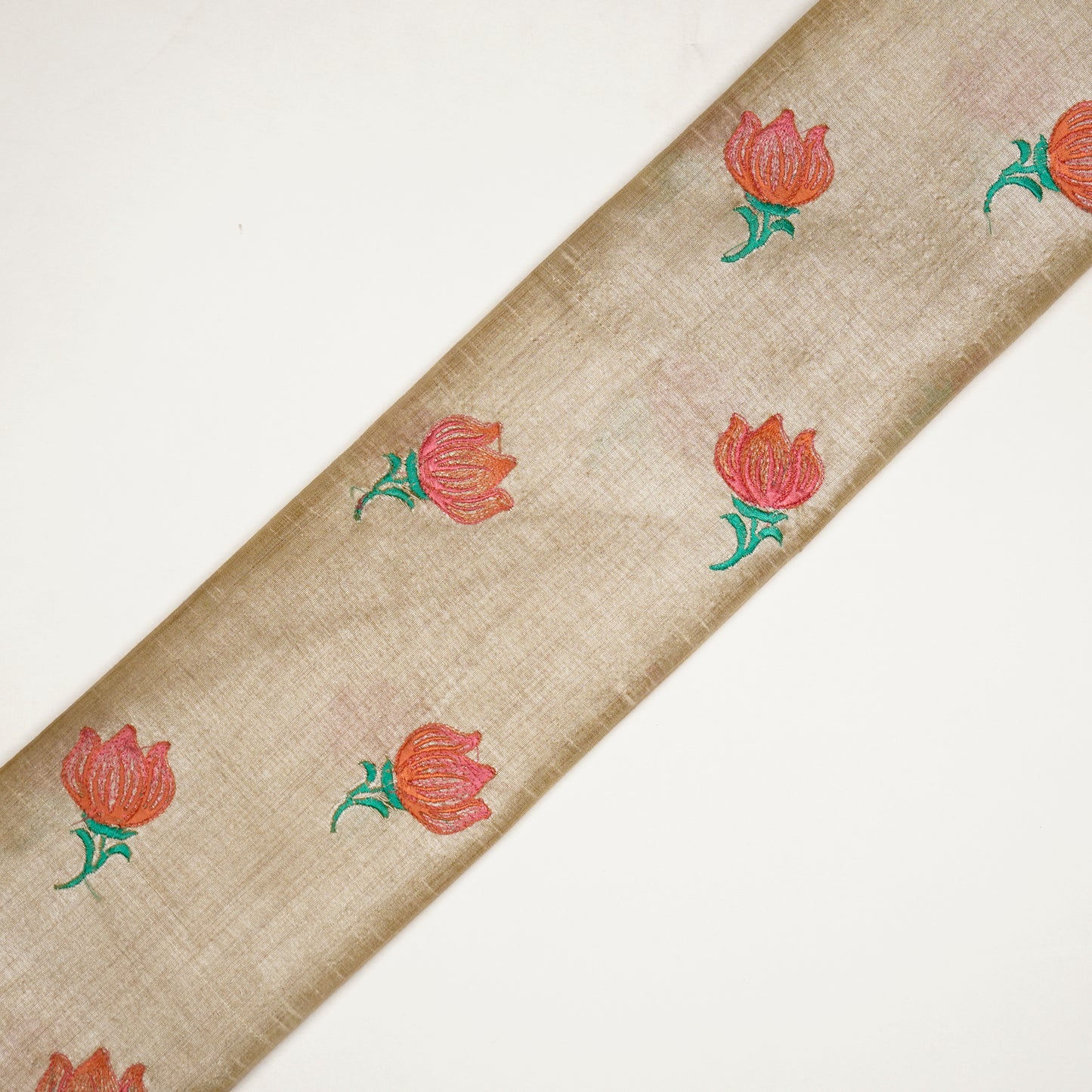Naim Natural/Peach Viscose Raw Silk Embroidered Fabric in Buta Pattern