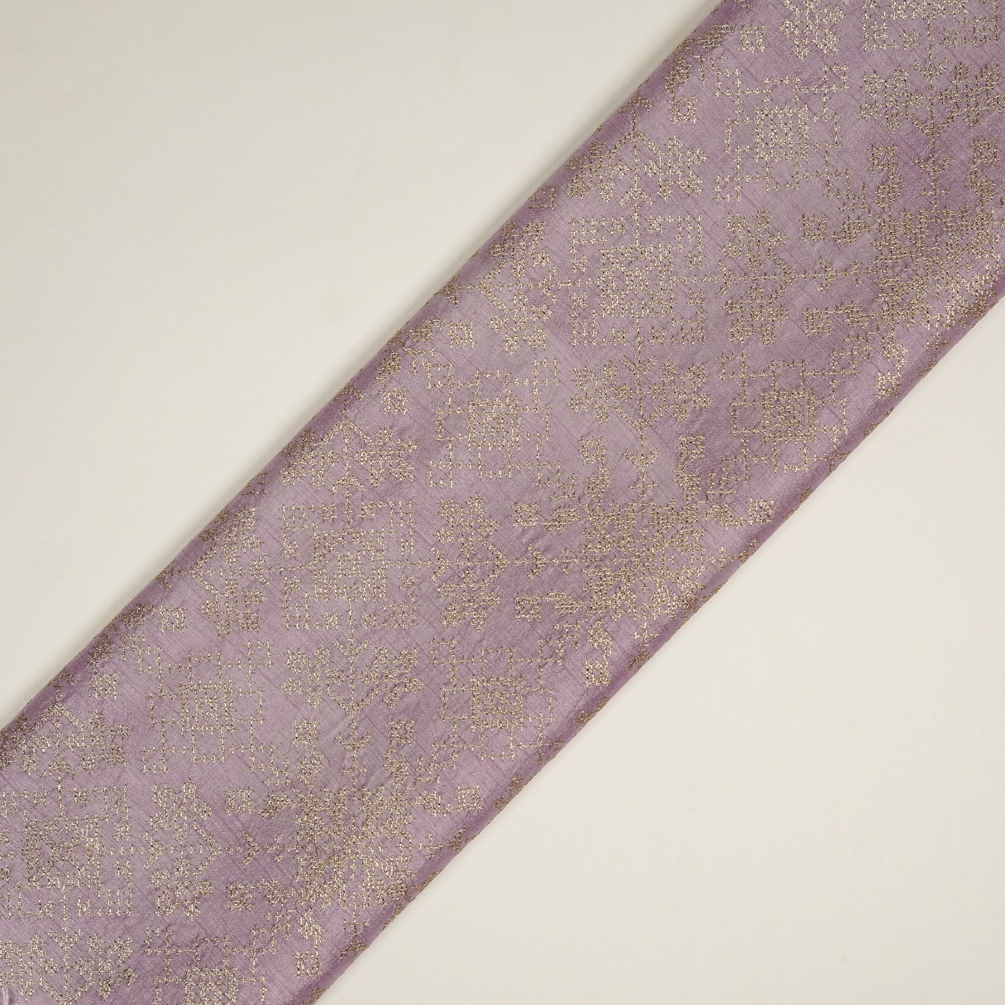 Rahifa Lilac Viscose Raw Silk Embroidered Fabric in Jaal Pattern