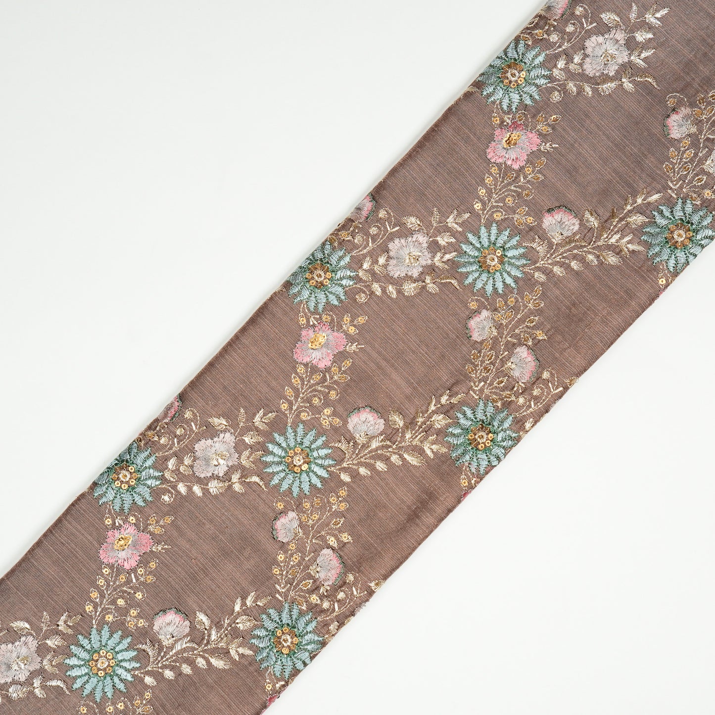 Esana Deep Onion Viscose Raw Silk Embroidered Fabric in Jaal Pattern