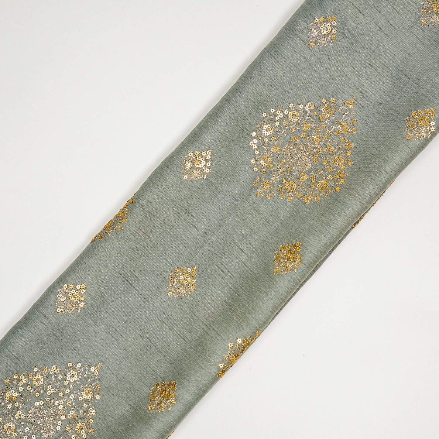 Laiqa Deep Aqua Viscose Raw Silk Embroidered Fabric in Buta Buti Mixture Pattern