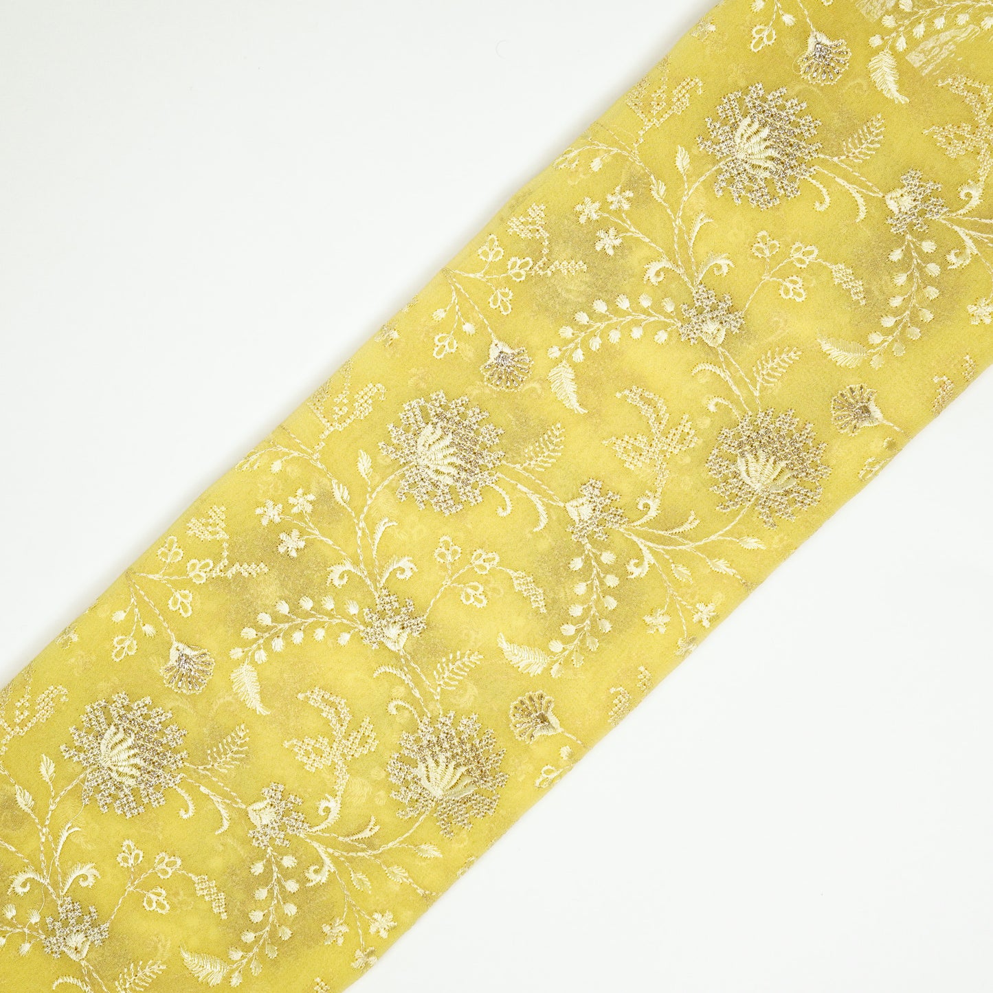 Reyah Lemon Viscose Georgette Embroidered Fabric in Jaal Pattern