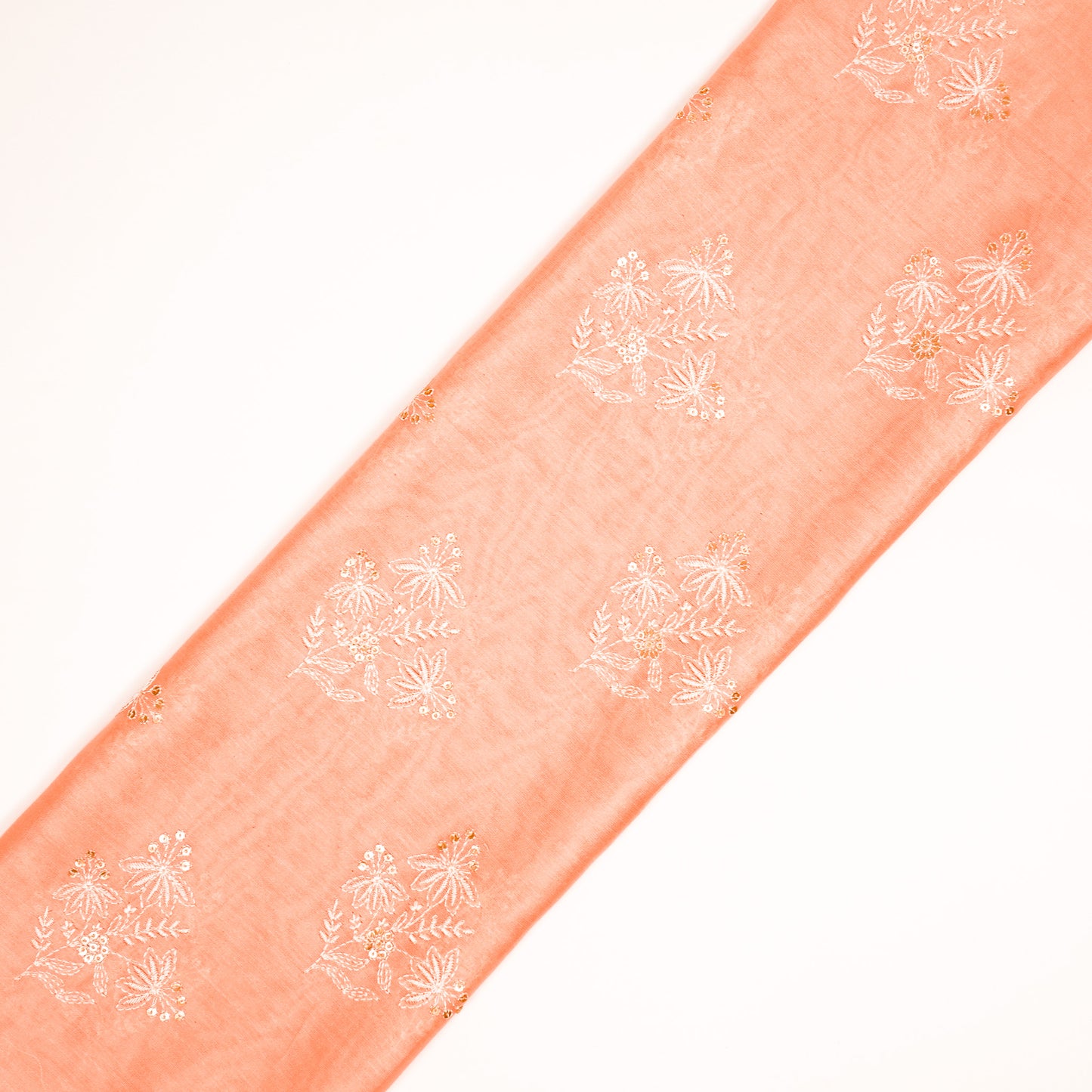 Hiba Light Peach Chanderi Embroidered Fabric in Buta Pattern