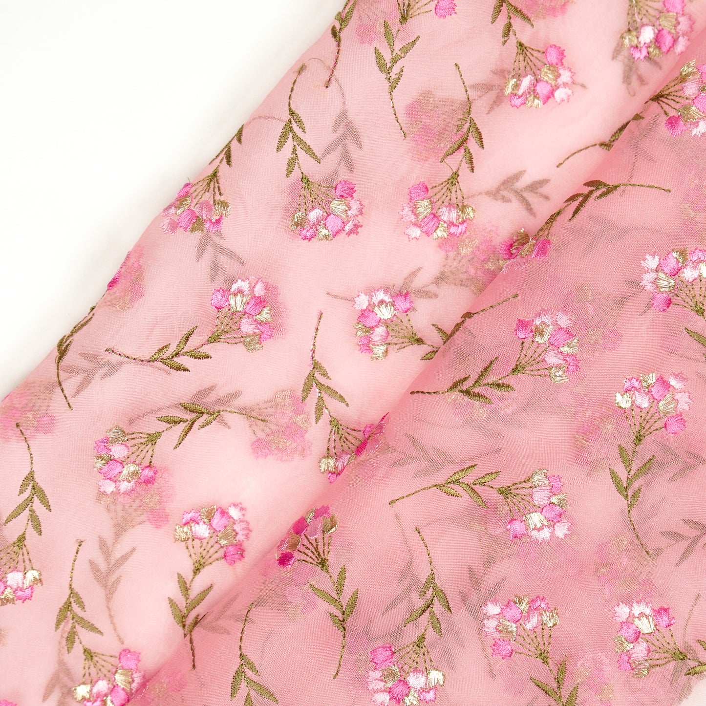 Rimsha Onion Pink Viscose Organza Embroidered Fabric in Jaal Pattern