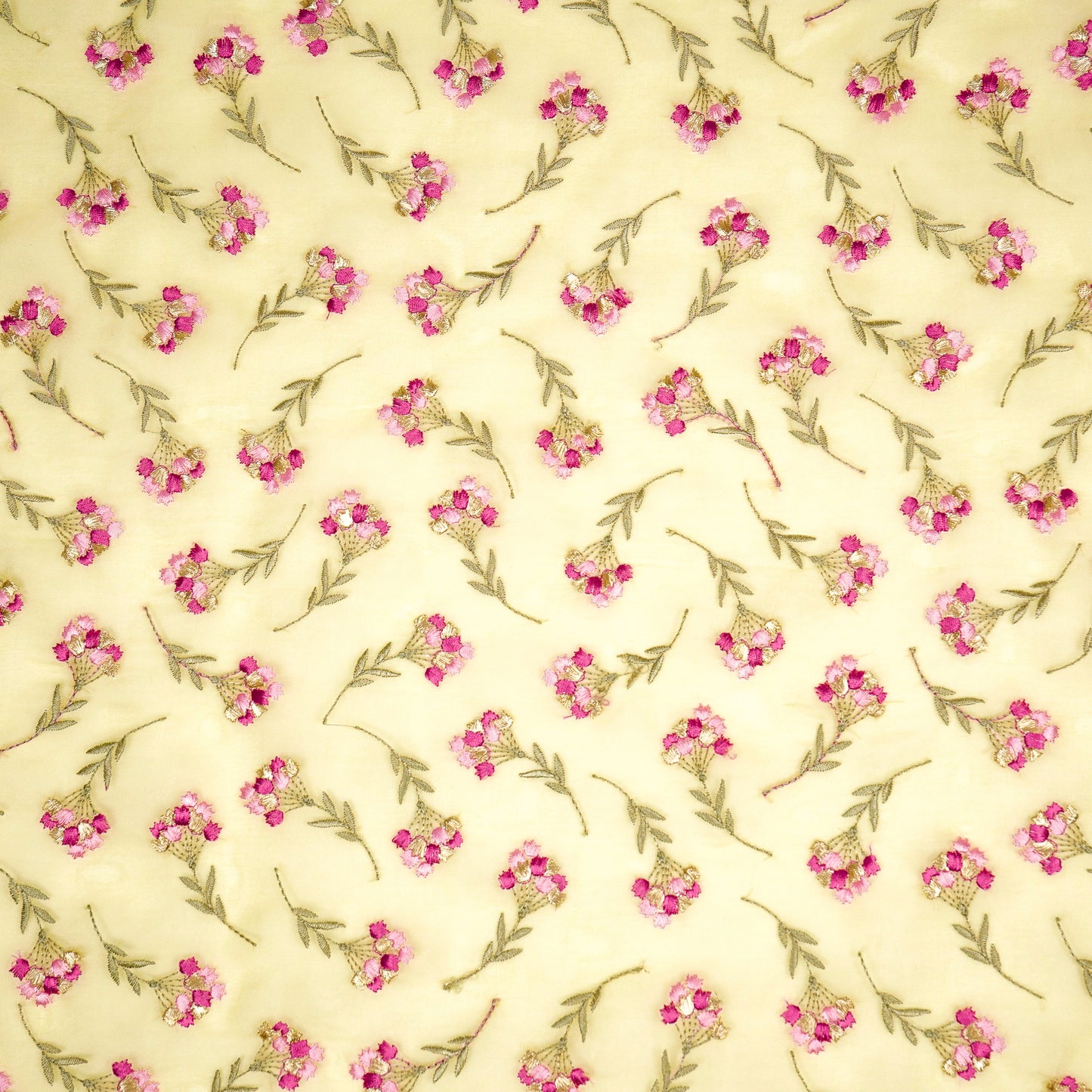 Rimsha Lemon Viscose Organza Embroidered Fabric in Jaal Pattern